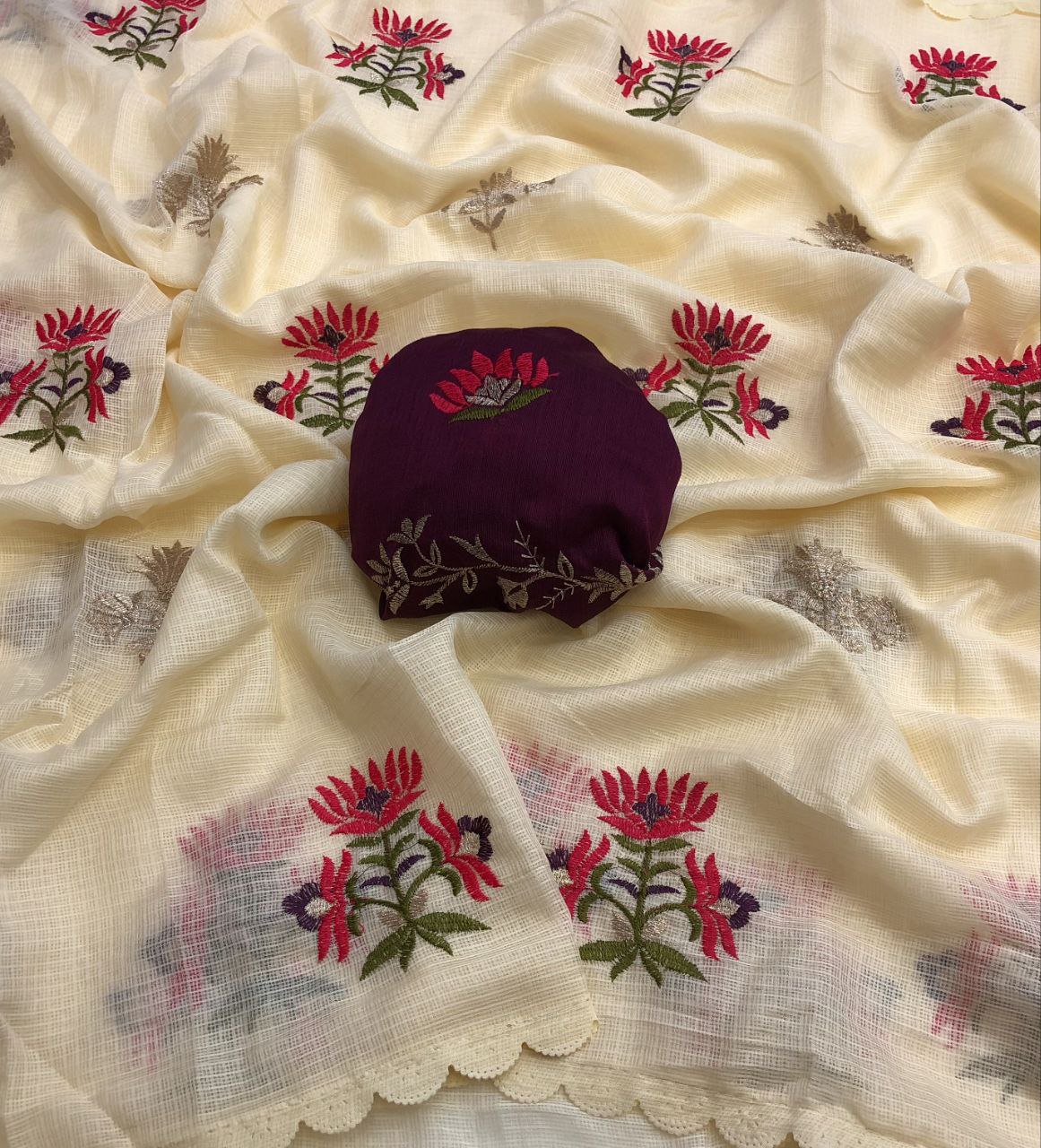 Esra Soft Kota Chex with Floral Embroidery Work Design Saree