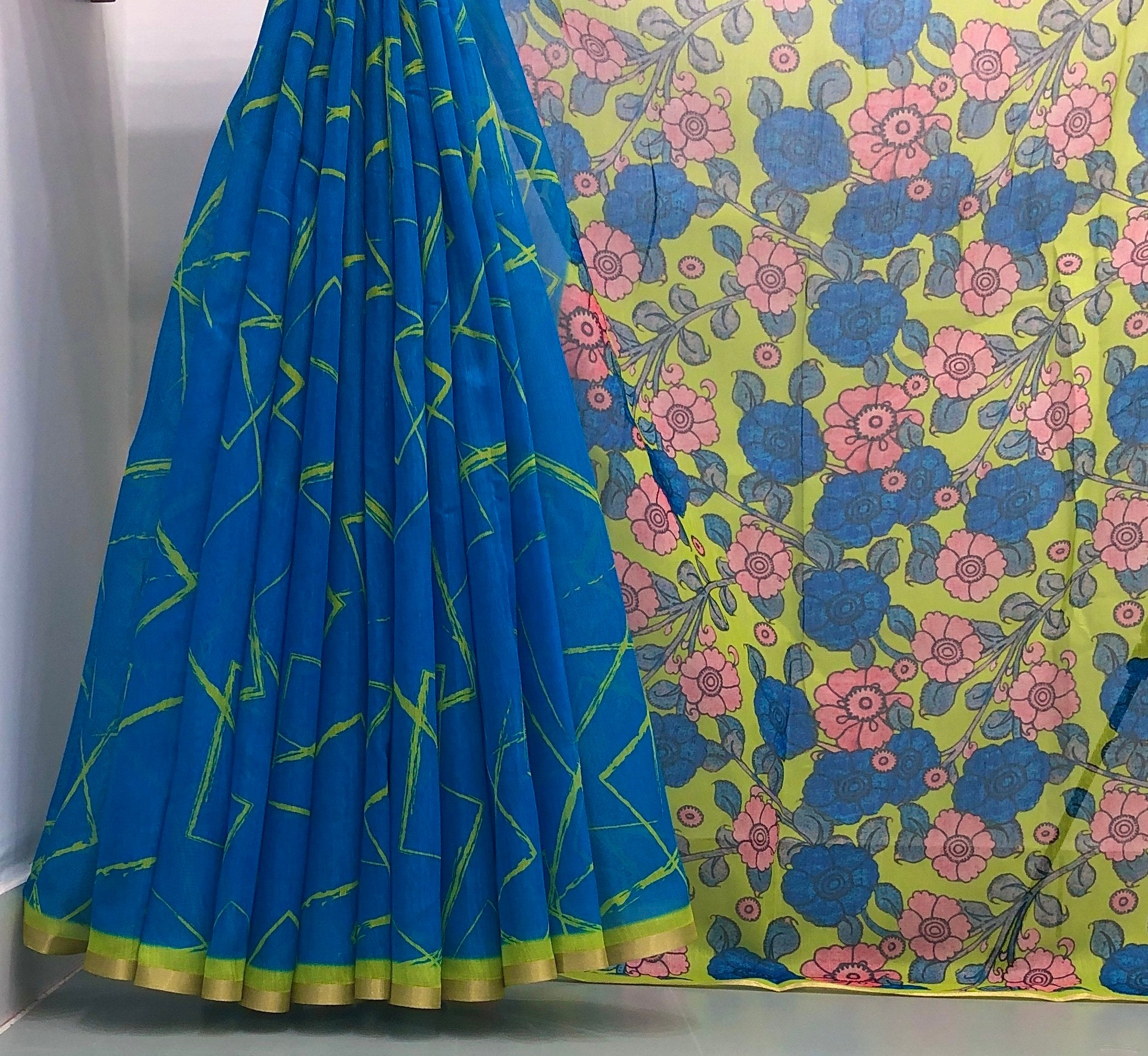 Fact chenderi Geometrical design Saree