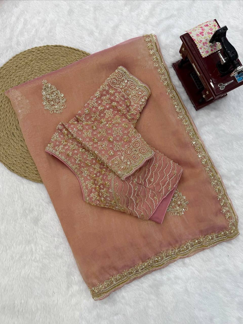 Salsa Silk Pearl & Beads Work Saree