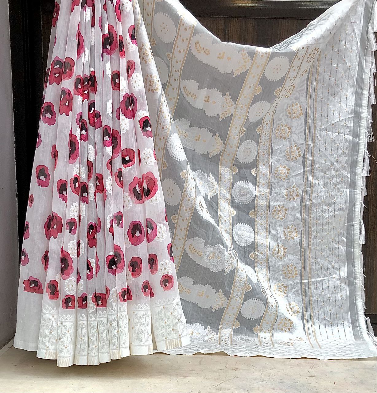 Rushna 3 Soft Lucknowi Floral Digital Print Sareee