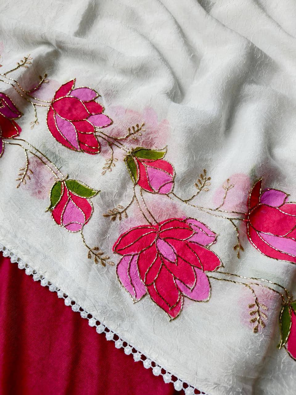 Rozina Bember Crush Hand-Painted Flowers Saree
