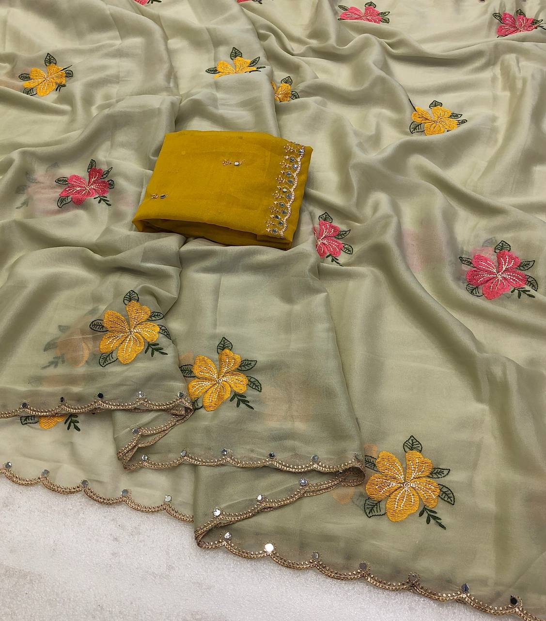 Proline Star Georgette Floral Embroidery Saree