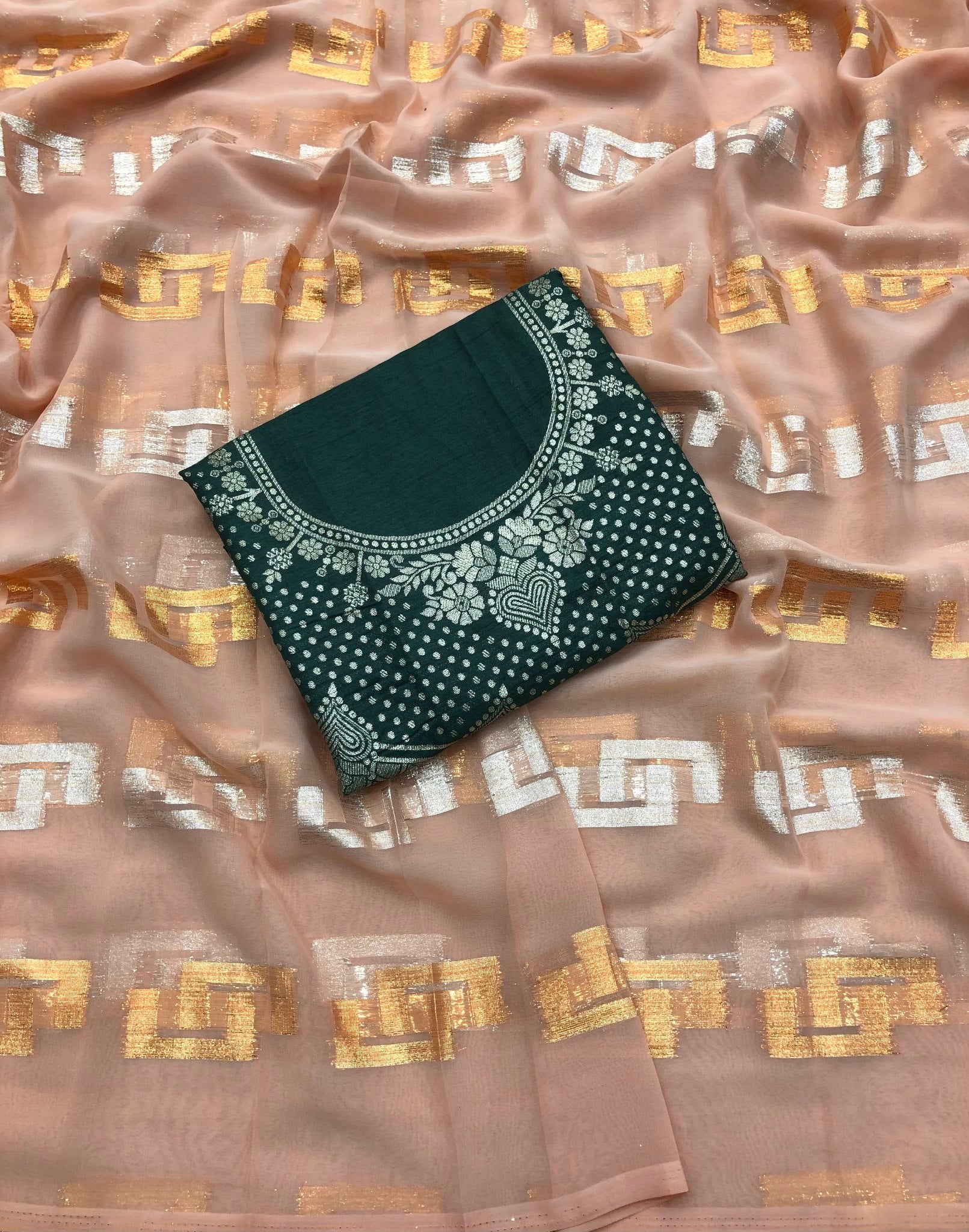 Garava Chiffon Zari Weaving Geometrical Design Saree