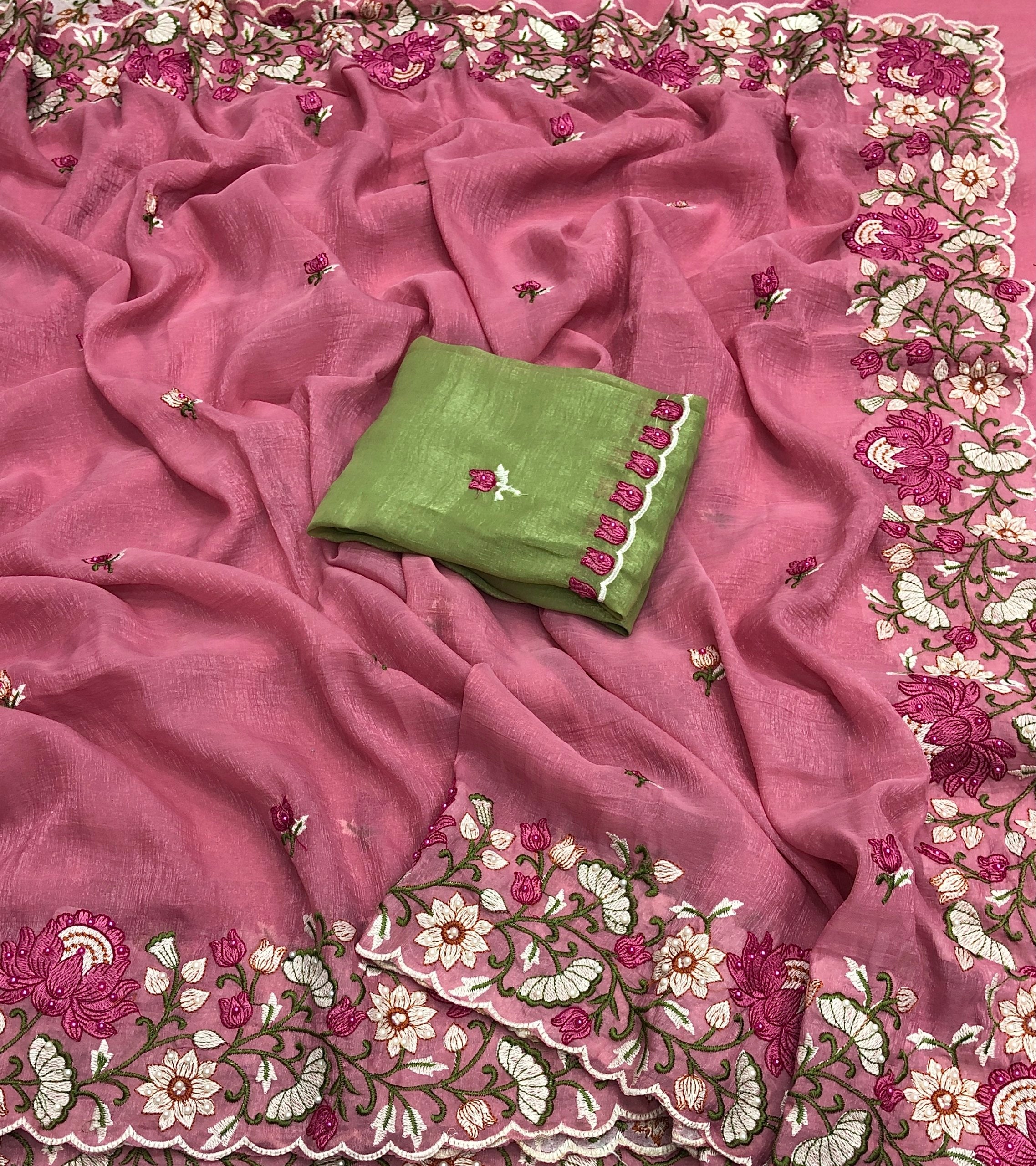 Aavya 2 Crunchy Embroidery Work Saree