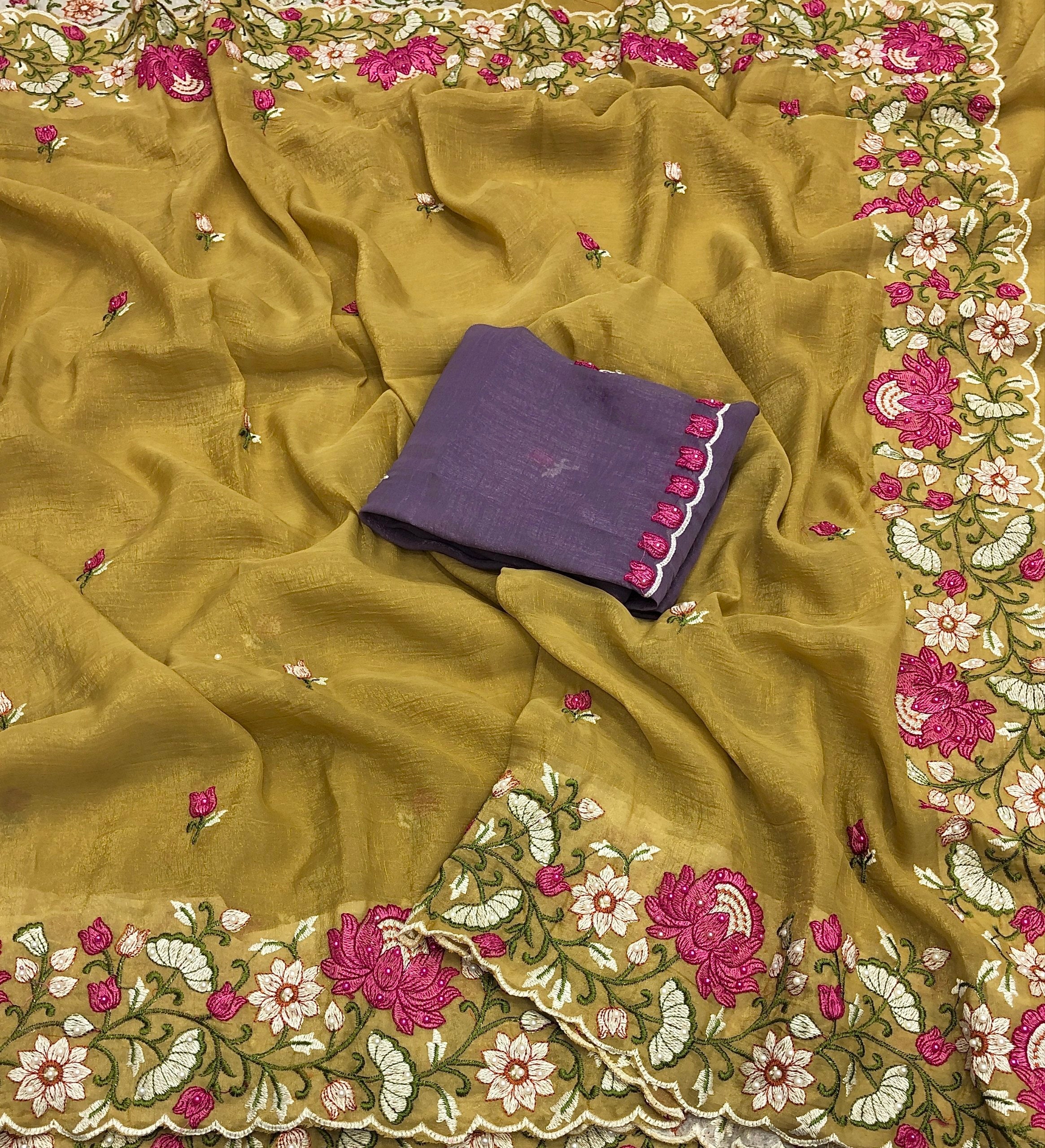 Aavya 2 Crunchy Embroidery Work Saree