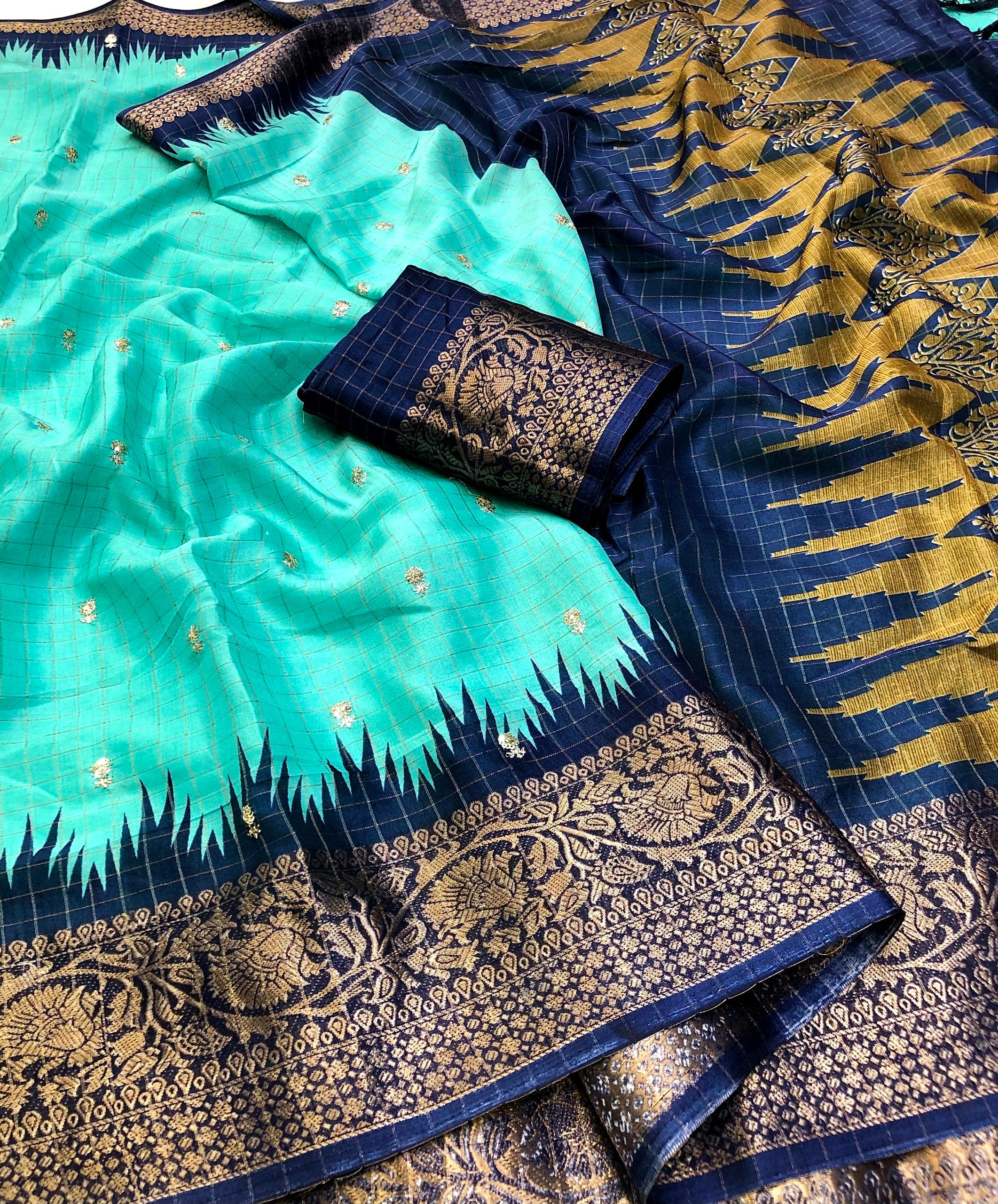 Hunaya Chenderi Chex Weaving Saree