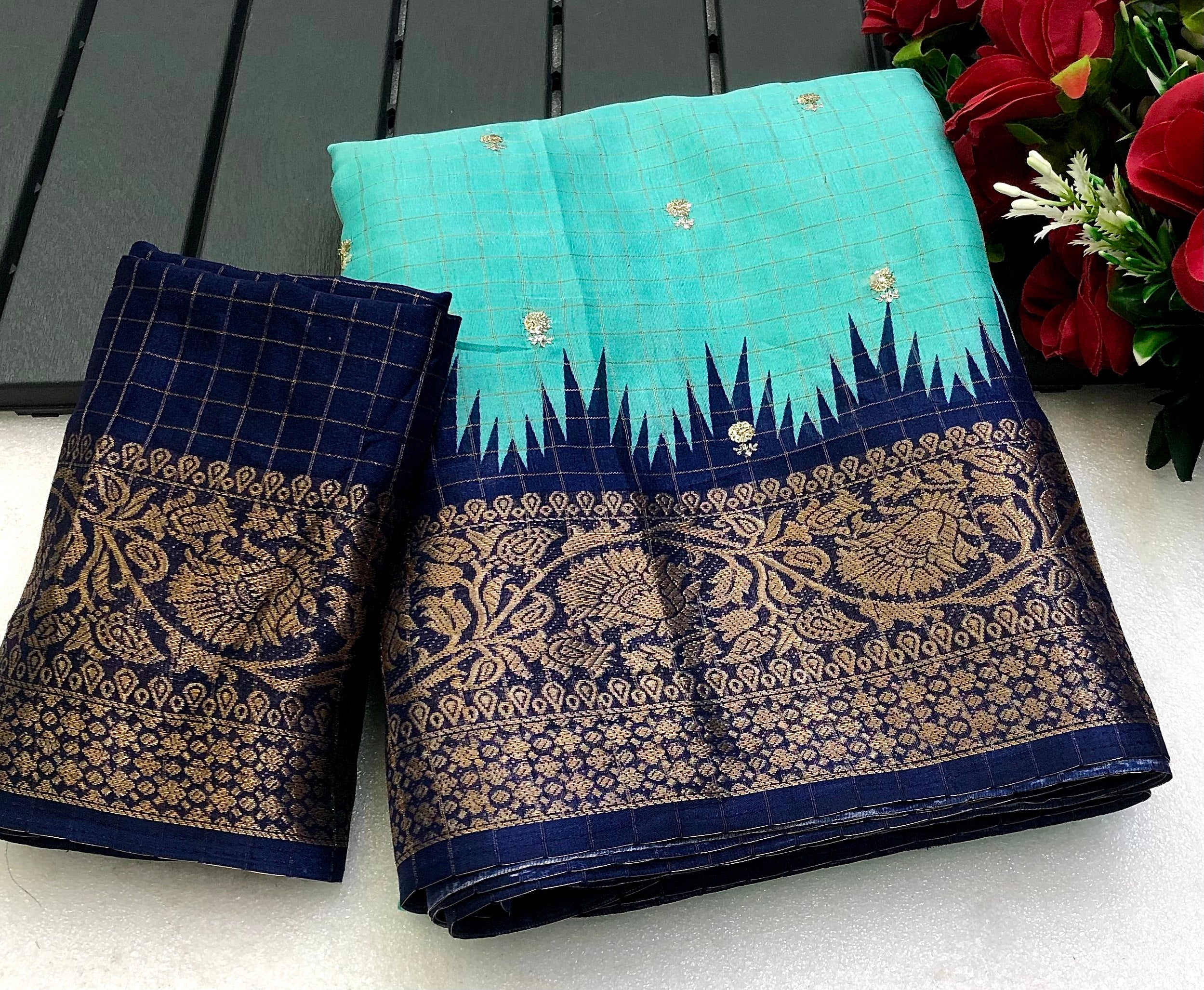 Hunaya Chenderi Chex Weaving Saree