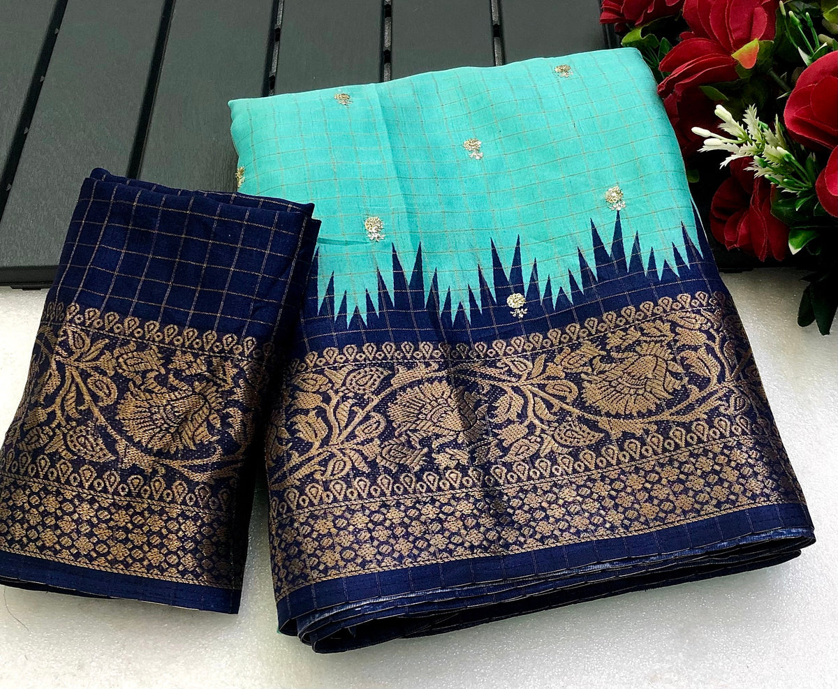 Hunaya Dola Chex Printed Sequence Butti Work Saree