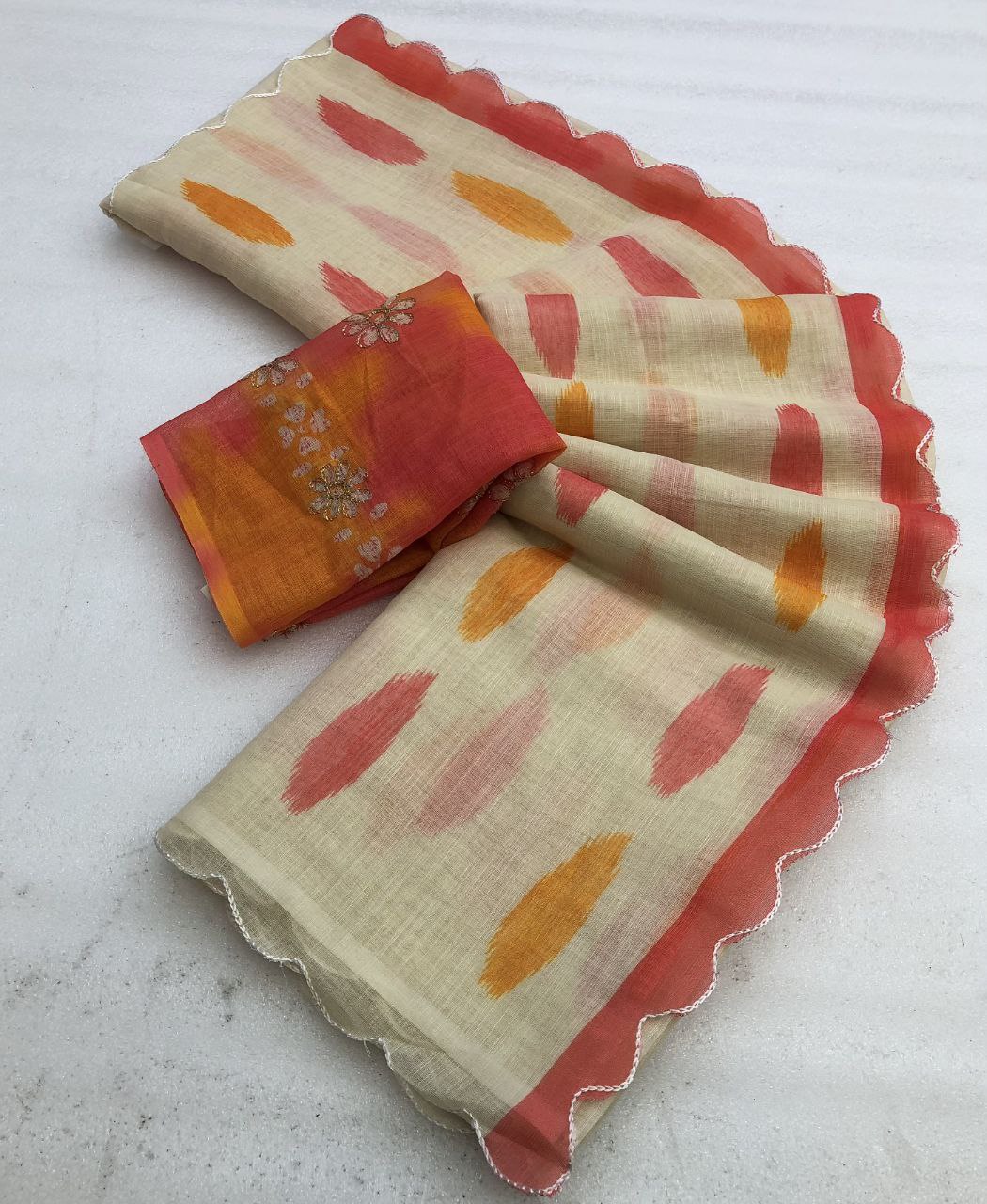 Zentra Soft Lenin Brush Print Style Saree