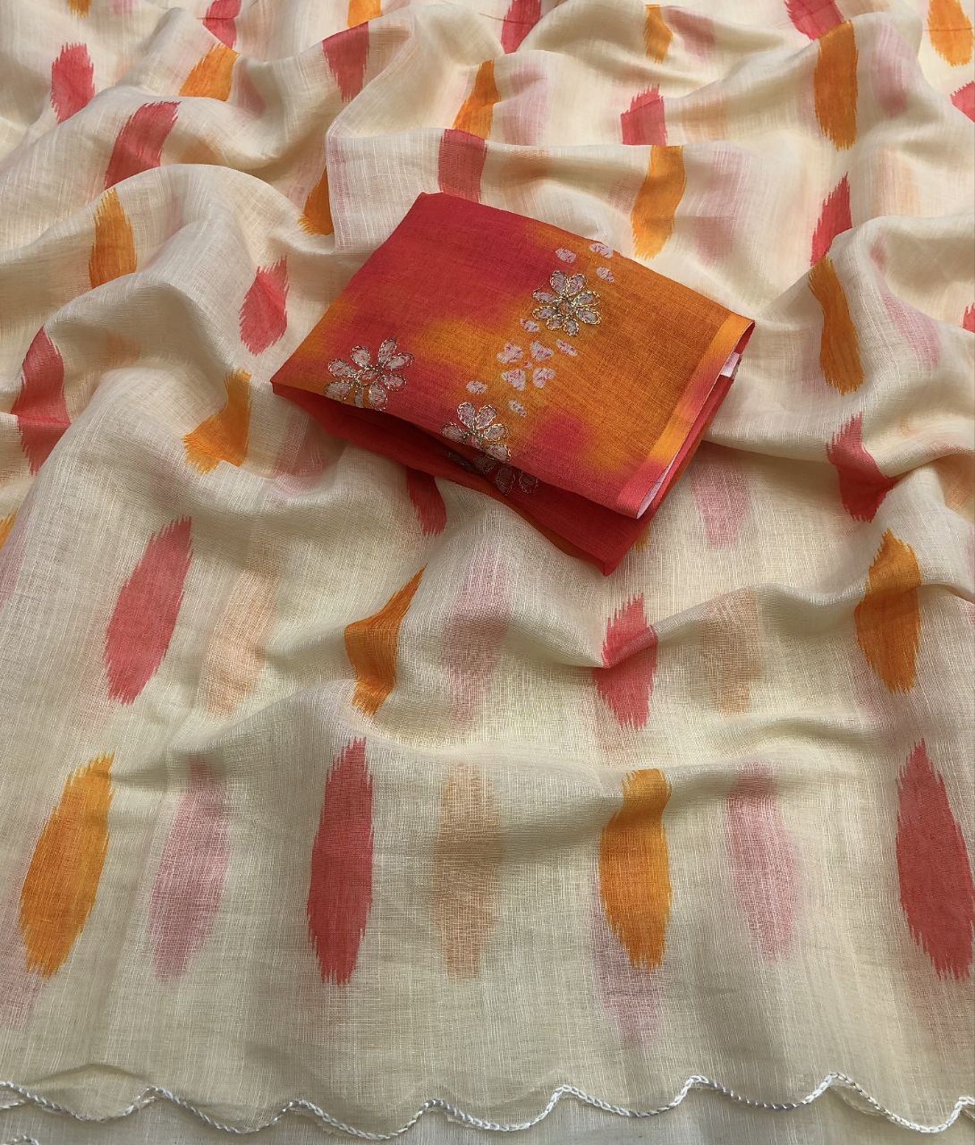Zentra Soft Lenin Brush Print Style Saree