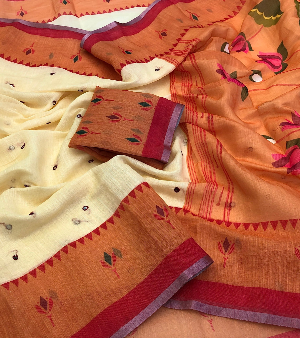 Afeef Linen Paithani Design Digital Print Saree