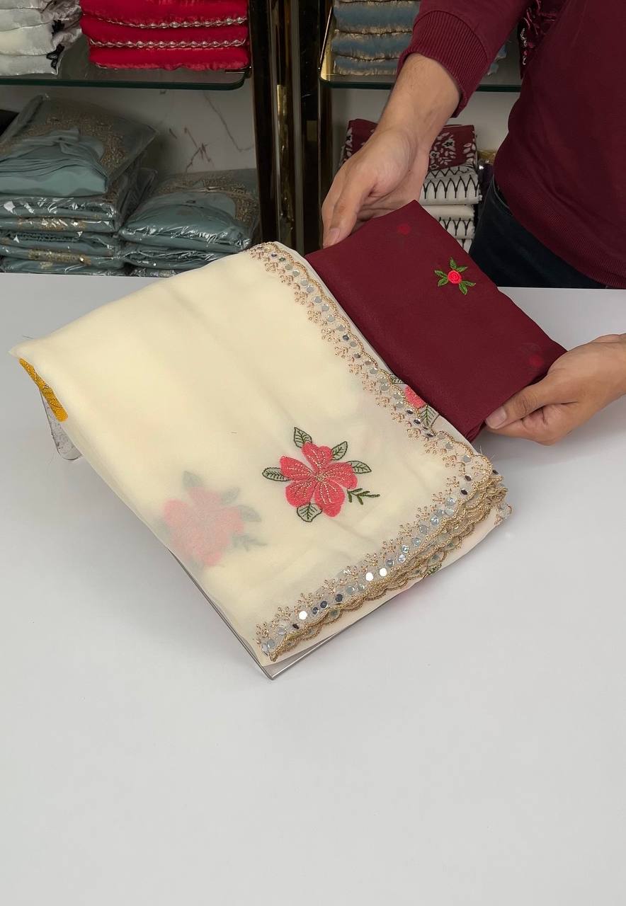Proline Georgette Embroidery Work Saree