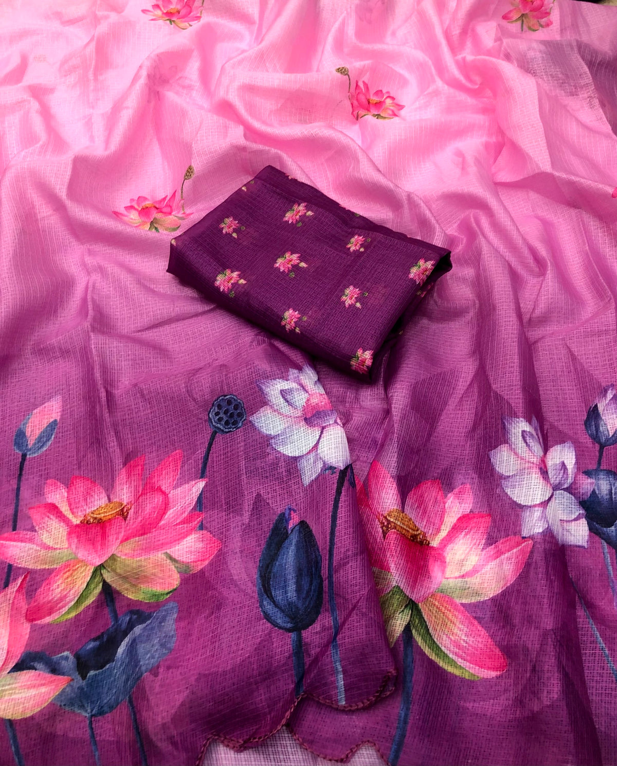 Medhya kota chex pichwai lotus flower Saree