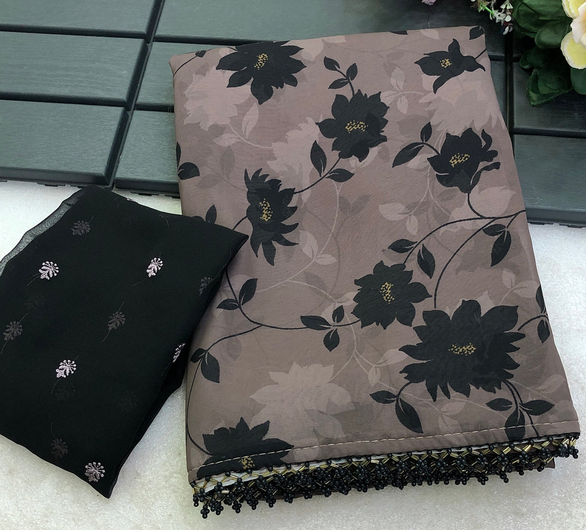 Zebloom Weightless Chiffon Floral Print Saree