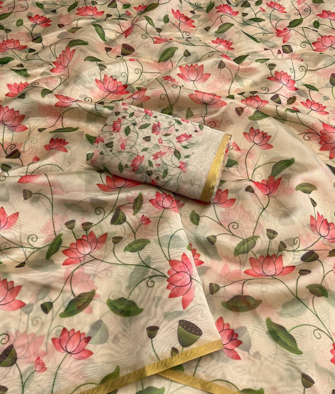 Soraz Organza Floral Printed Saree