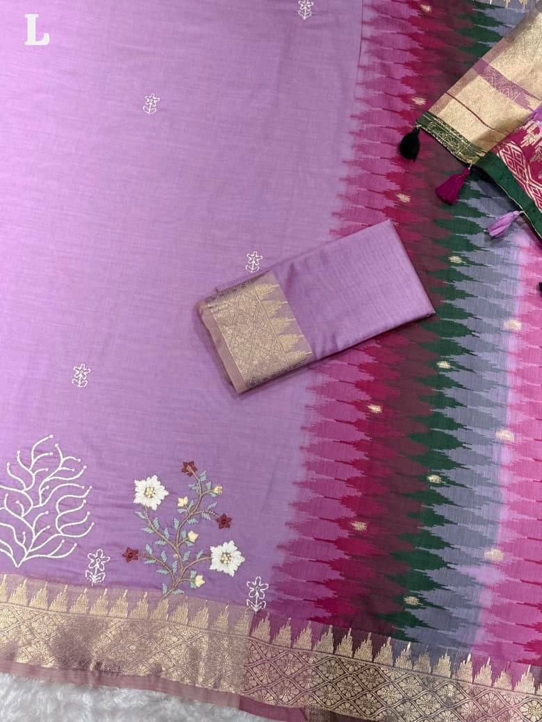 Reshmiya Tusser Cotton Kashmiri Embroidery Saree