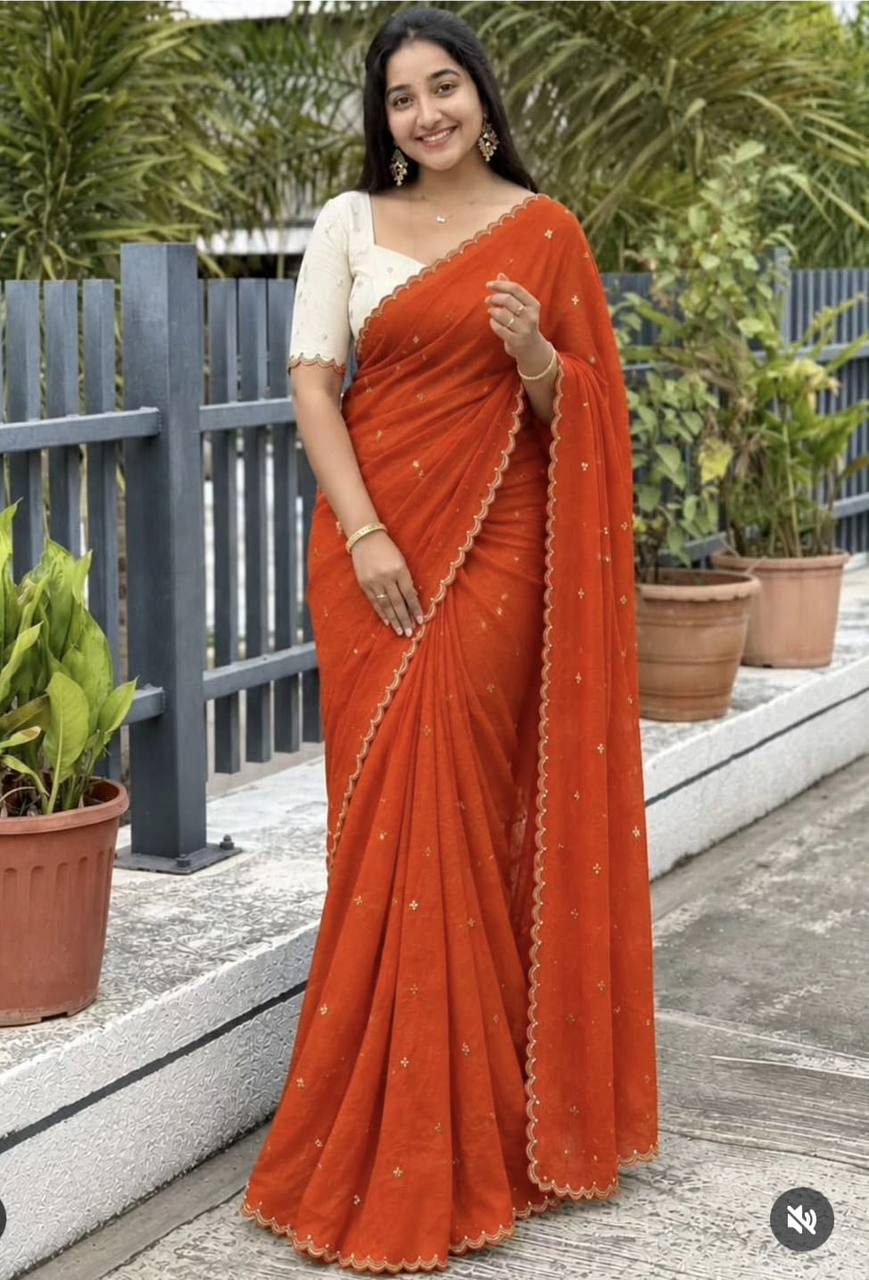 Priyanka Vichitra Silk Single Line Border Saree