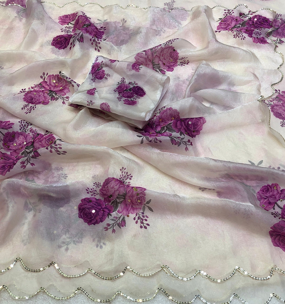 Ornate Space Silk Floral Print Sequence Work Saree