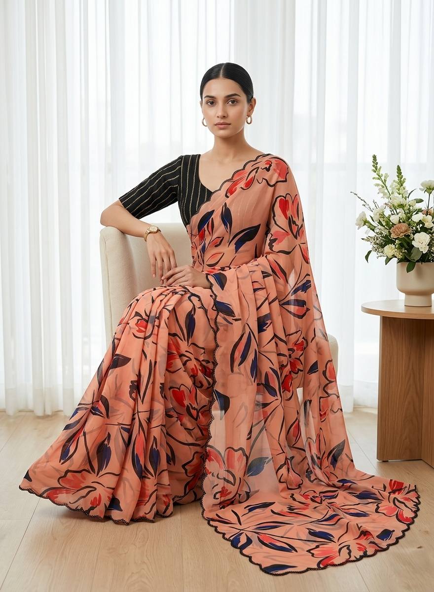 Itrdaan Weightless Chiffon Floral Digital Print Saree