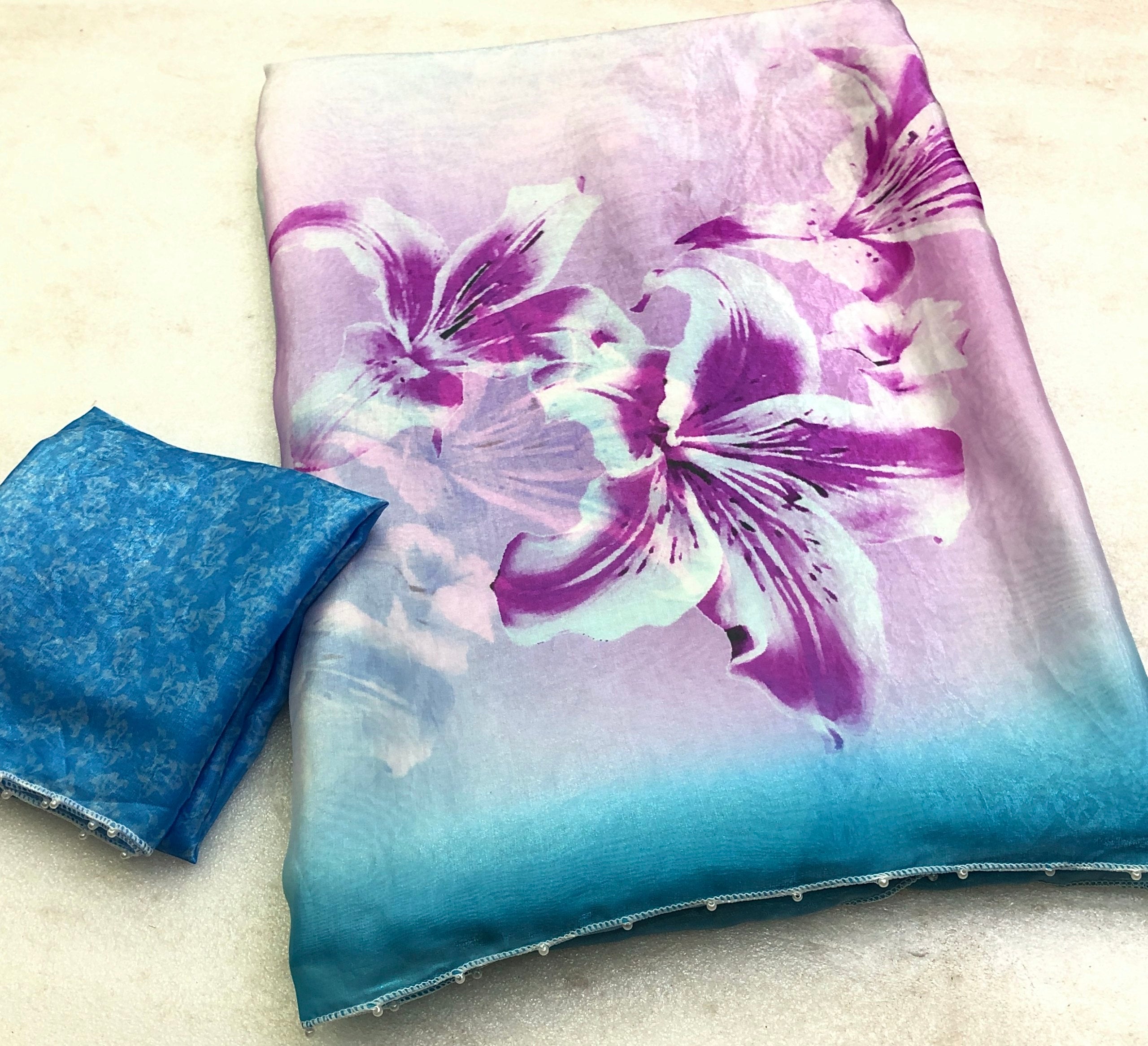 Skylee Space Silk Floral Digital Print Saree