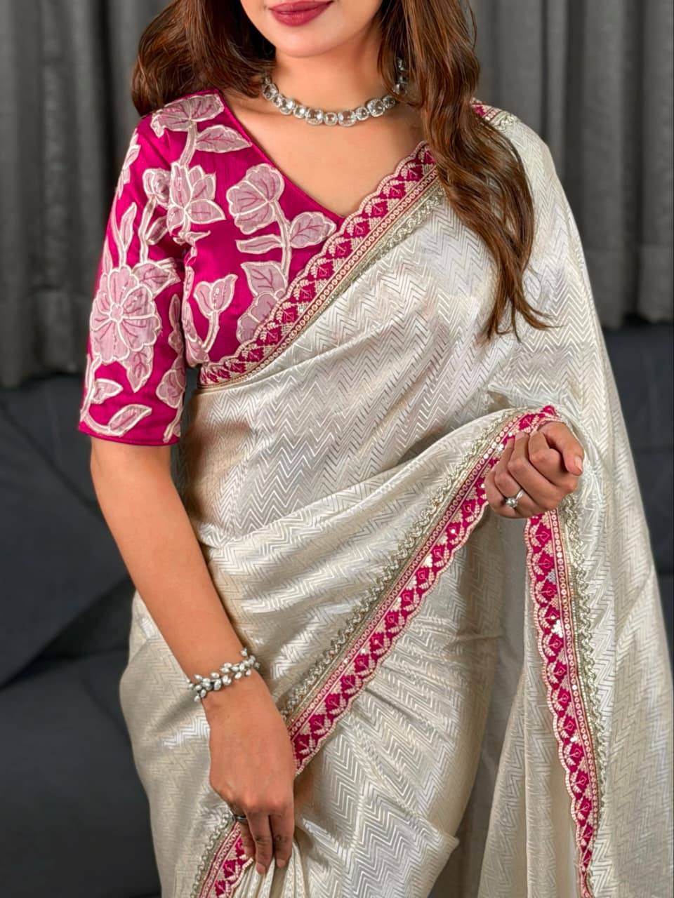 Shazim Viscose Satin Sequin Embroidered Work Saree