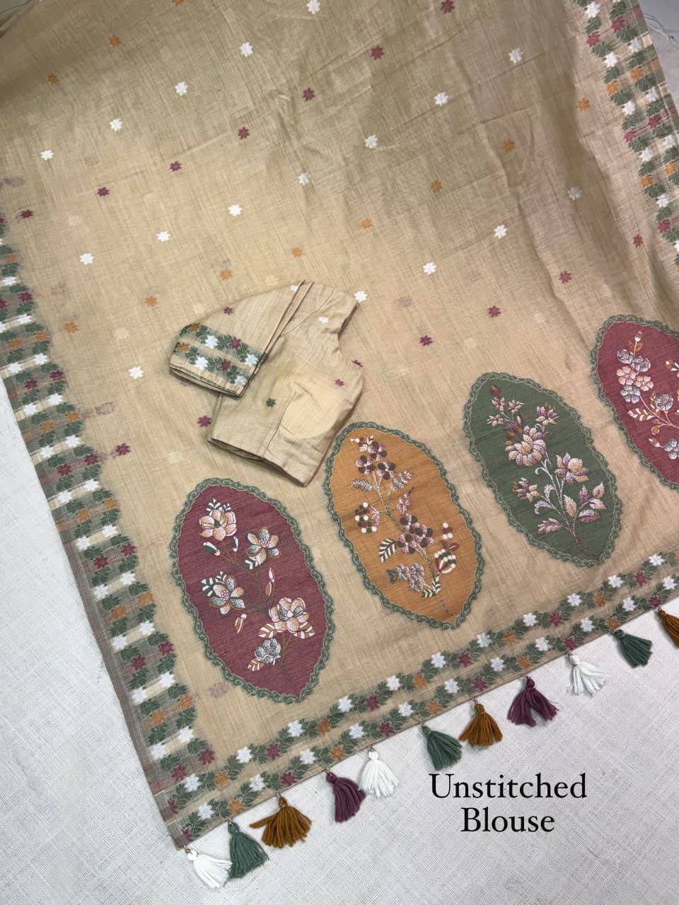 Samah linen Cotton Zari & Thread Weaving Saree