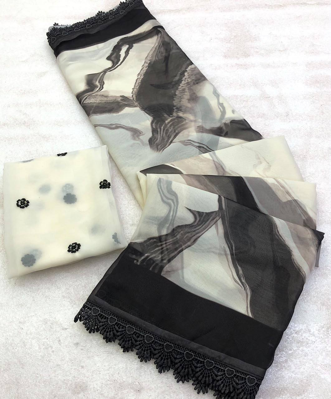 Smokie Chiffon Printed Lace Border Saree