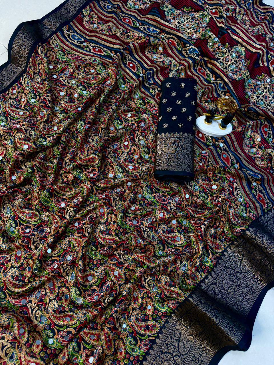 Aahna Moss Ajarakh Print Saree