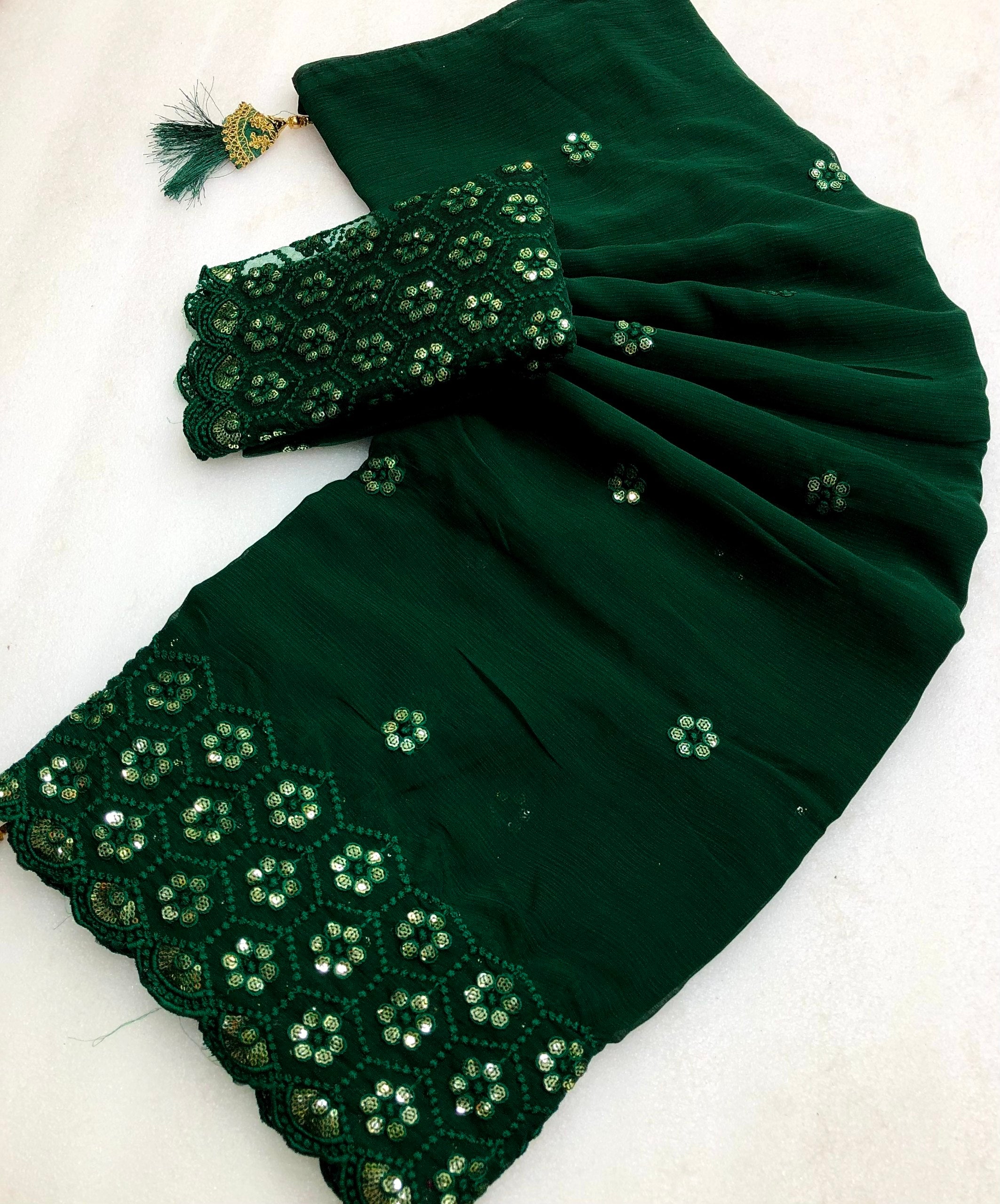 Spongebob Chiffon Embroidery Work Saree