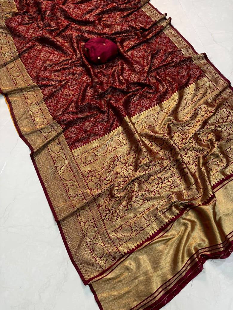 Mehroon Marsh Banarasi Weaving Saree