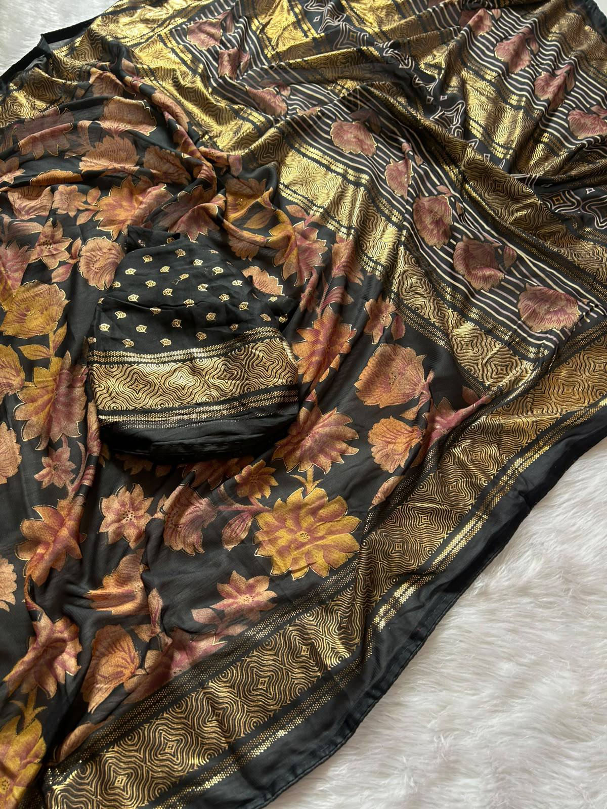 Nayaab Dola Silk Printed Foil Print Saree