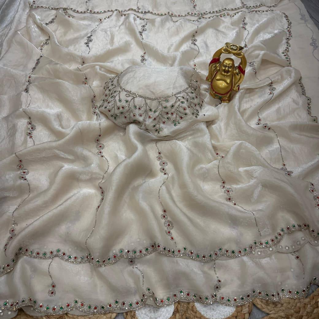 Shwet Space Silk Jarkhan Work Saree