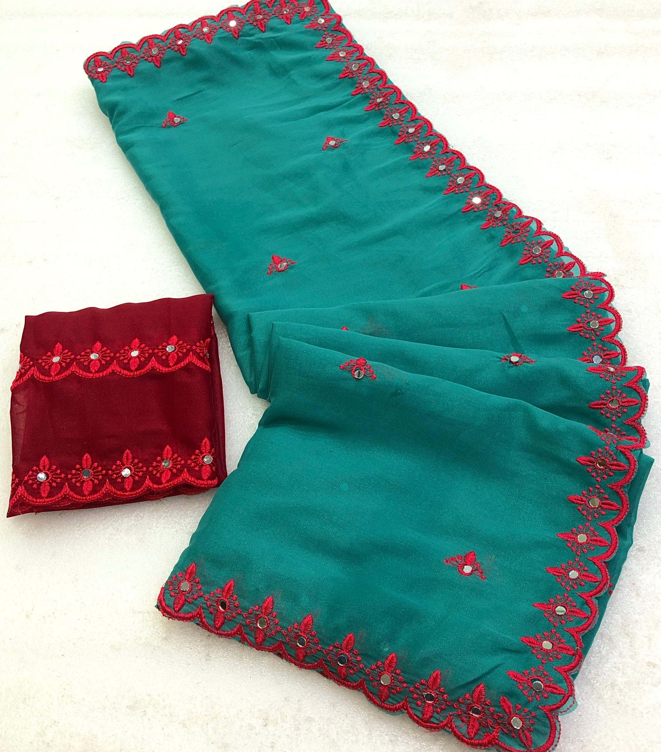 Yavar Faux Georgette Embroidery Work Saree