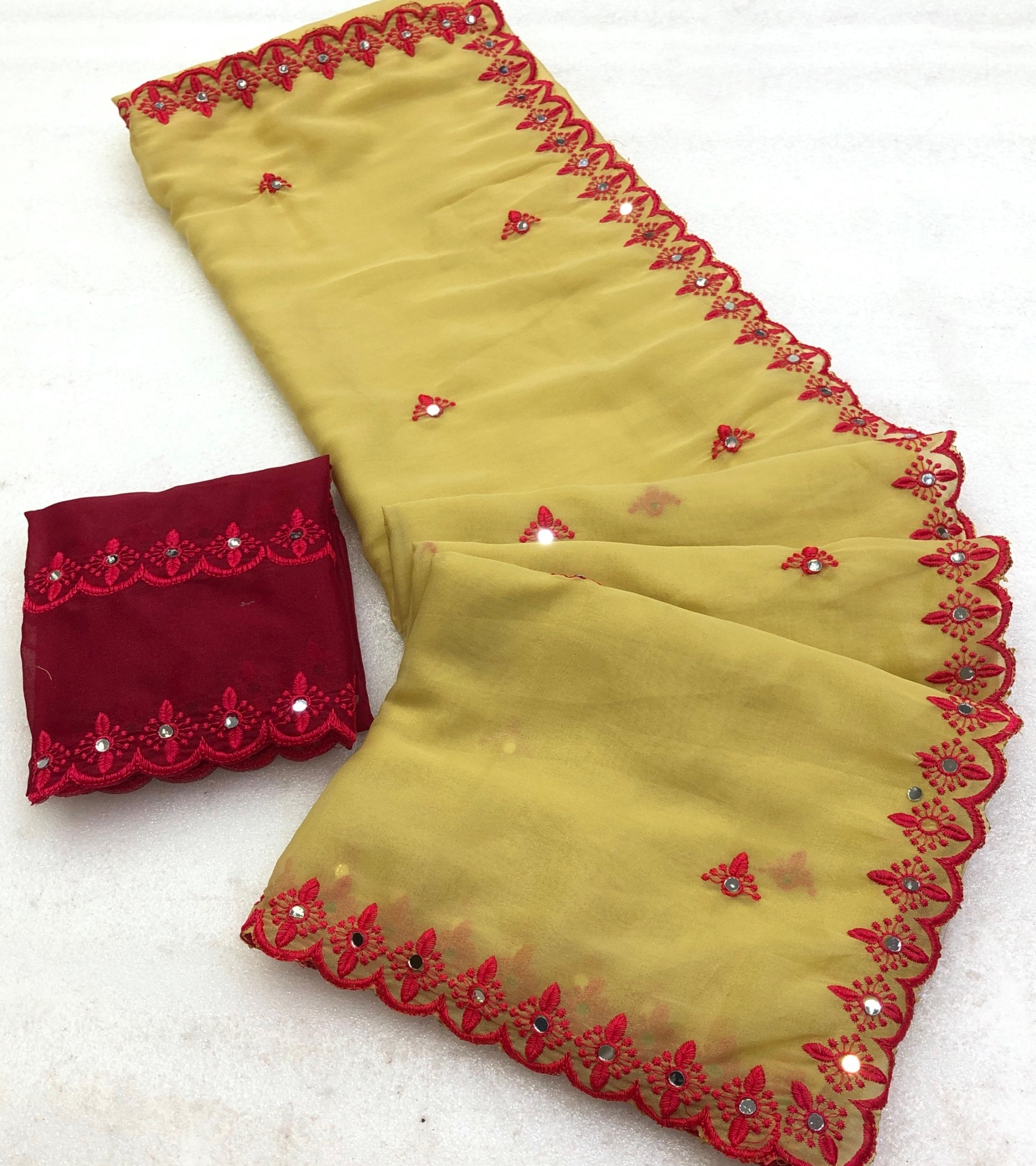 Yavar Faux Georgette Embroidery Work Saree