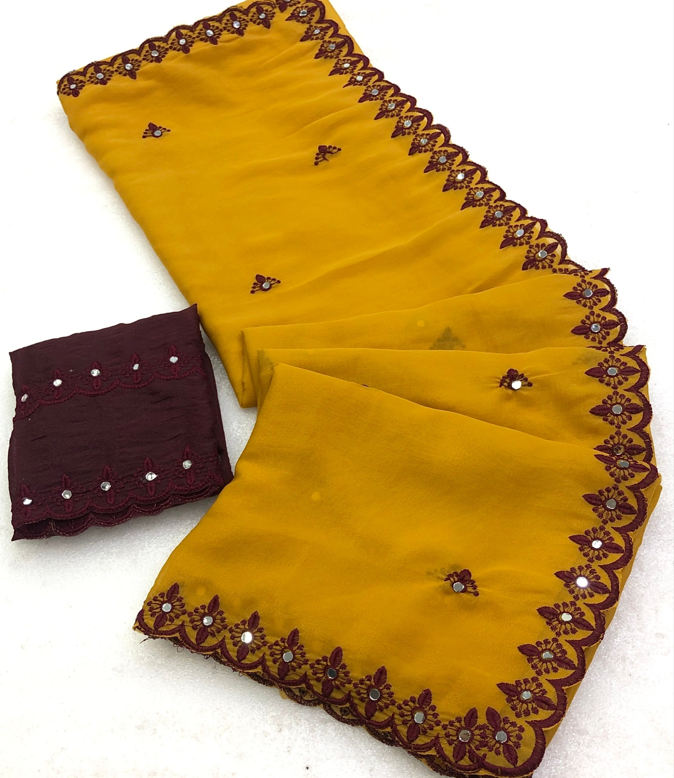 Yavar Faux Georgette Embroidery Work Saree