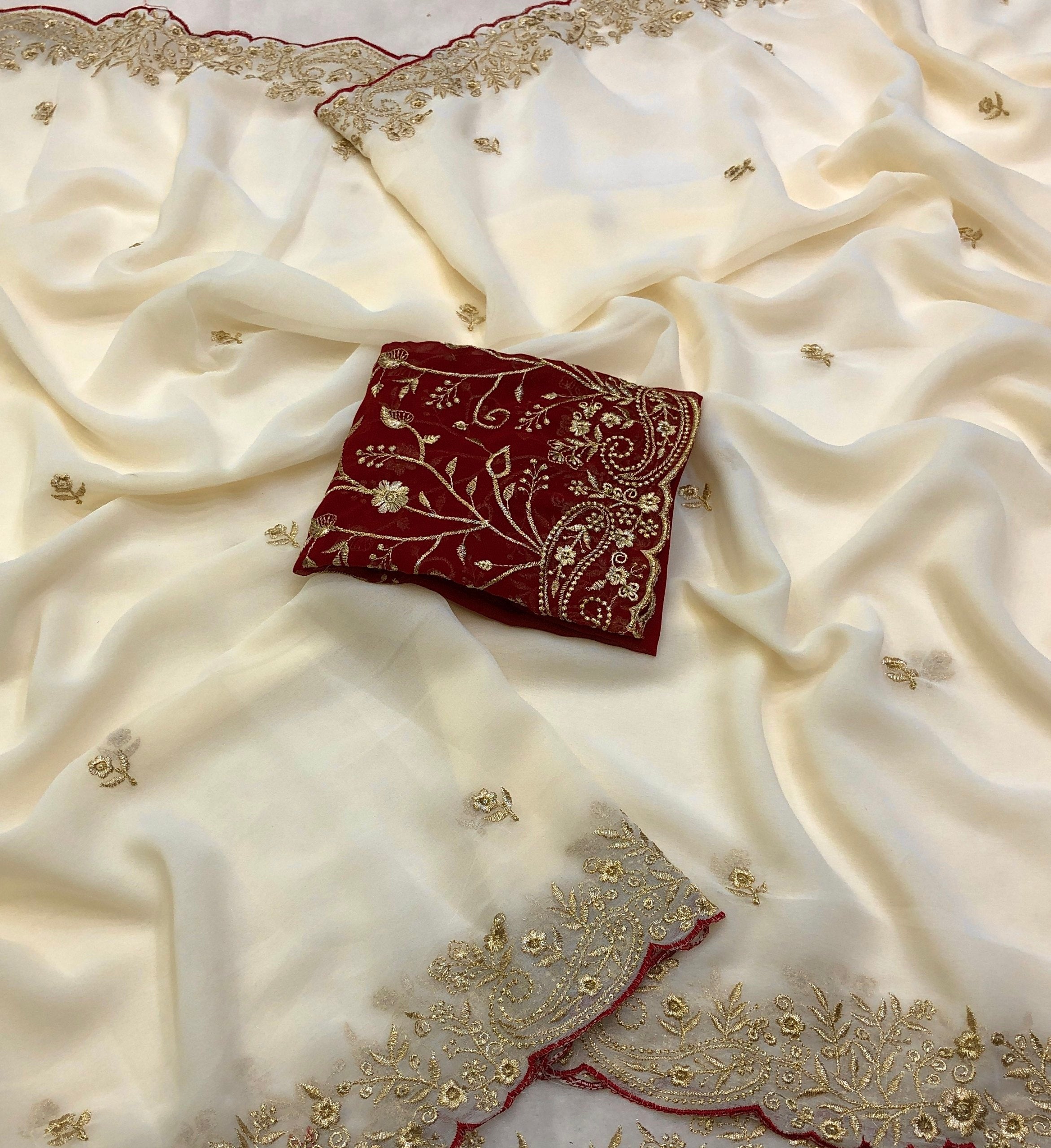 Arizona Faux Georgette Thread Embroidery Work Saree