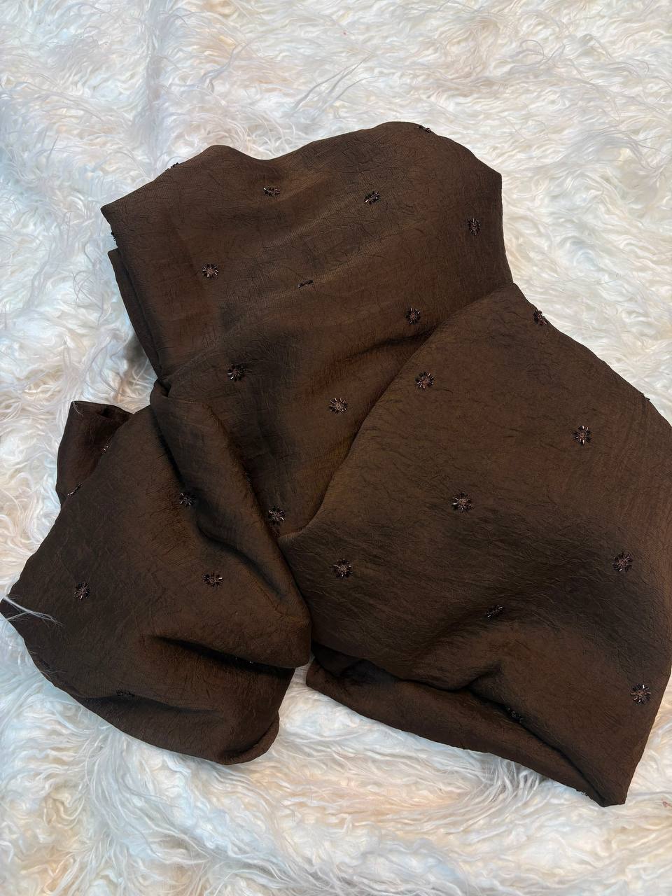 Riaa Crush Coffee Beads Work Saree
