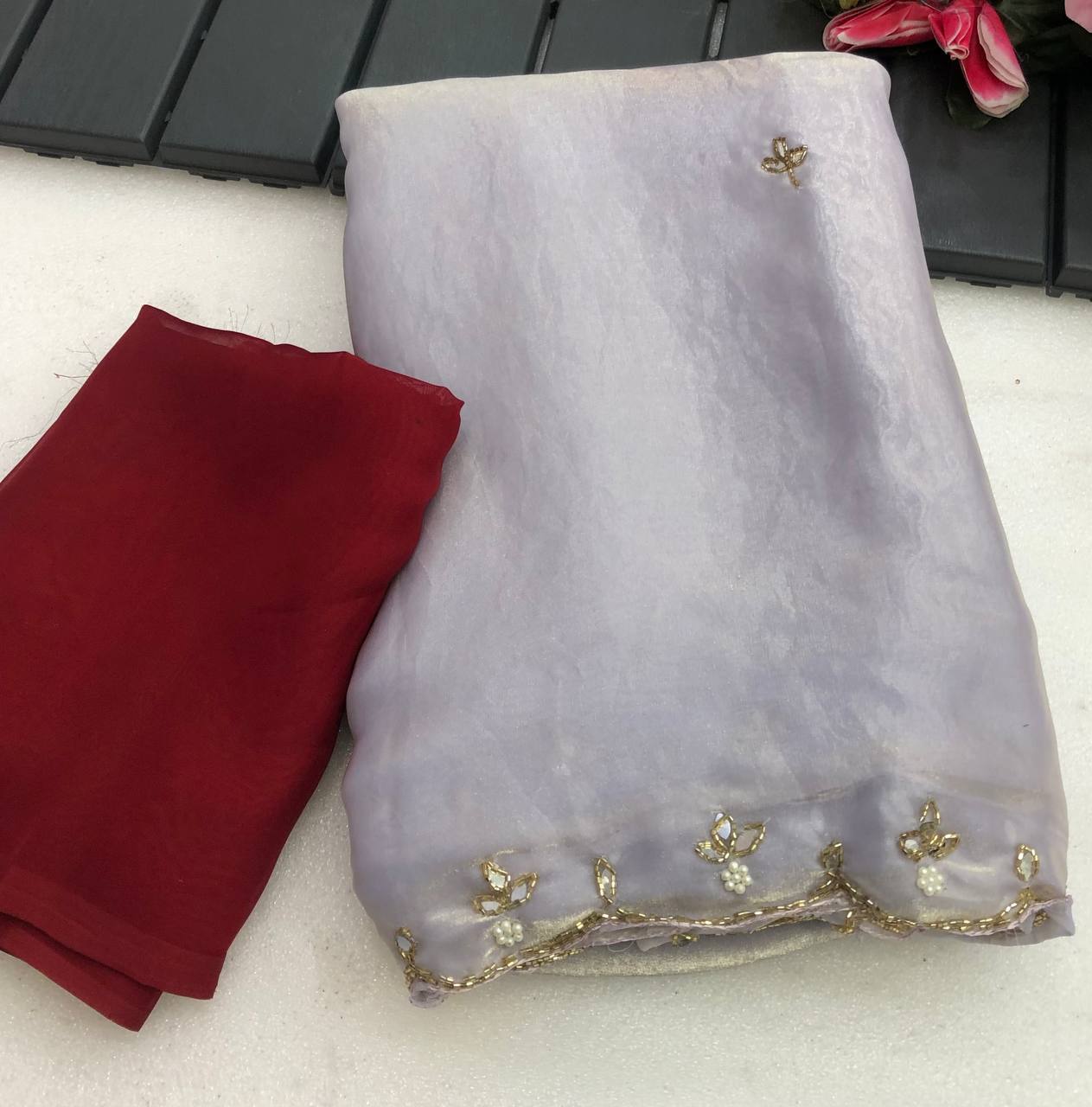 Rimsha Space Silk Chiffon With beautiful Handwork