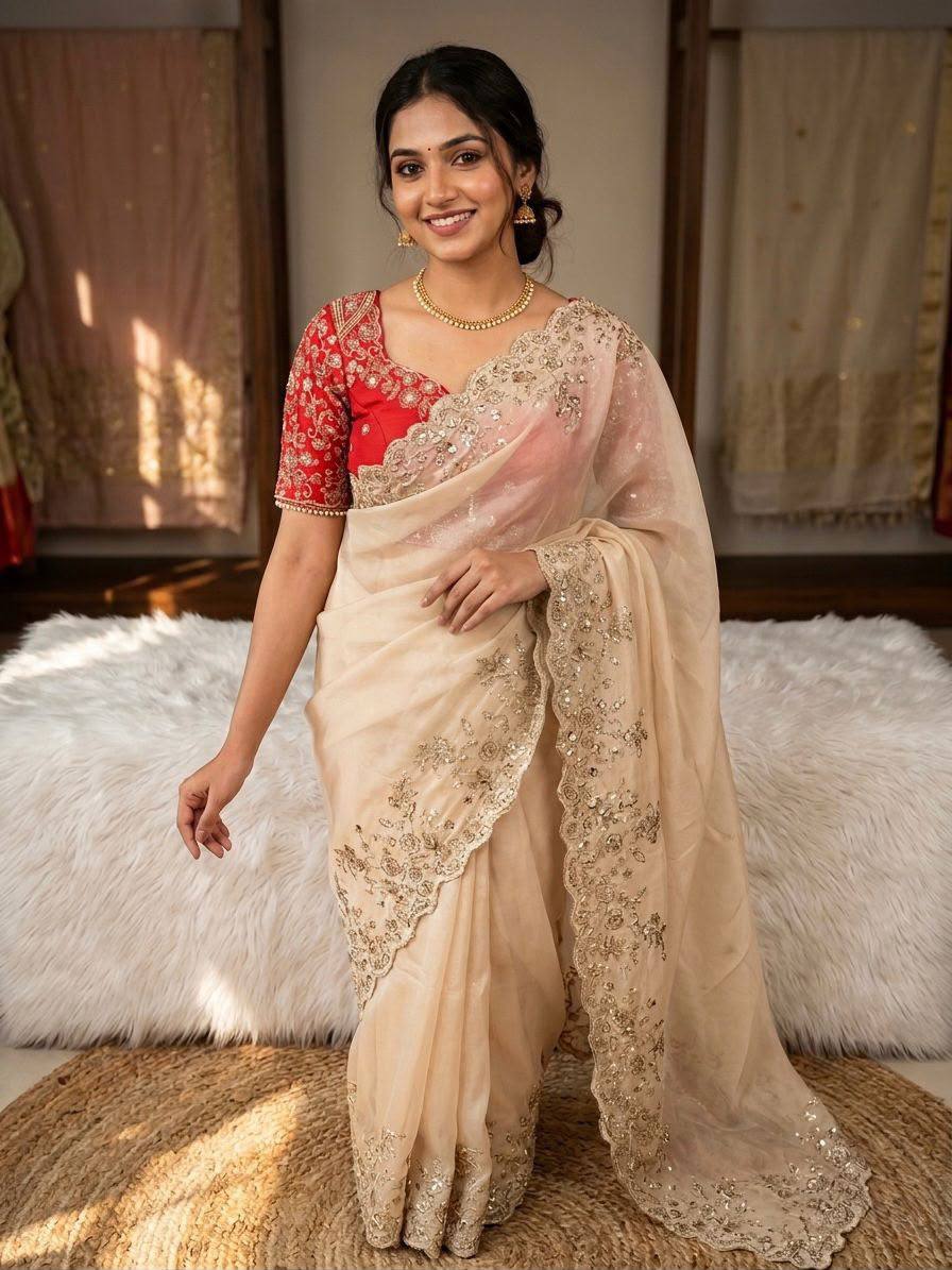 Gulkari Rangoli Silk Two Tone Embroidery Saree