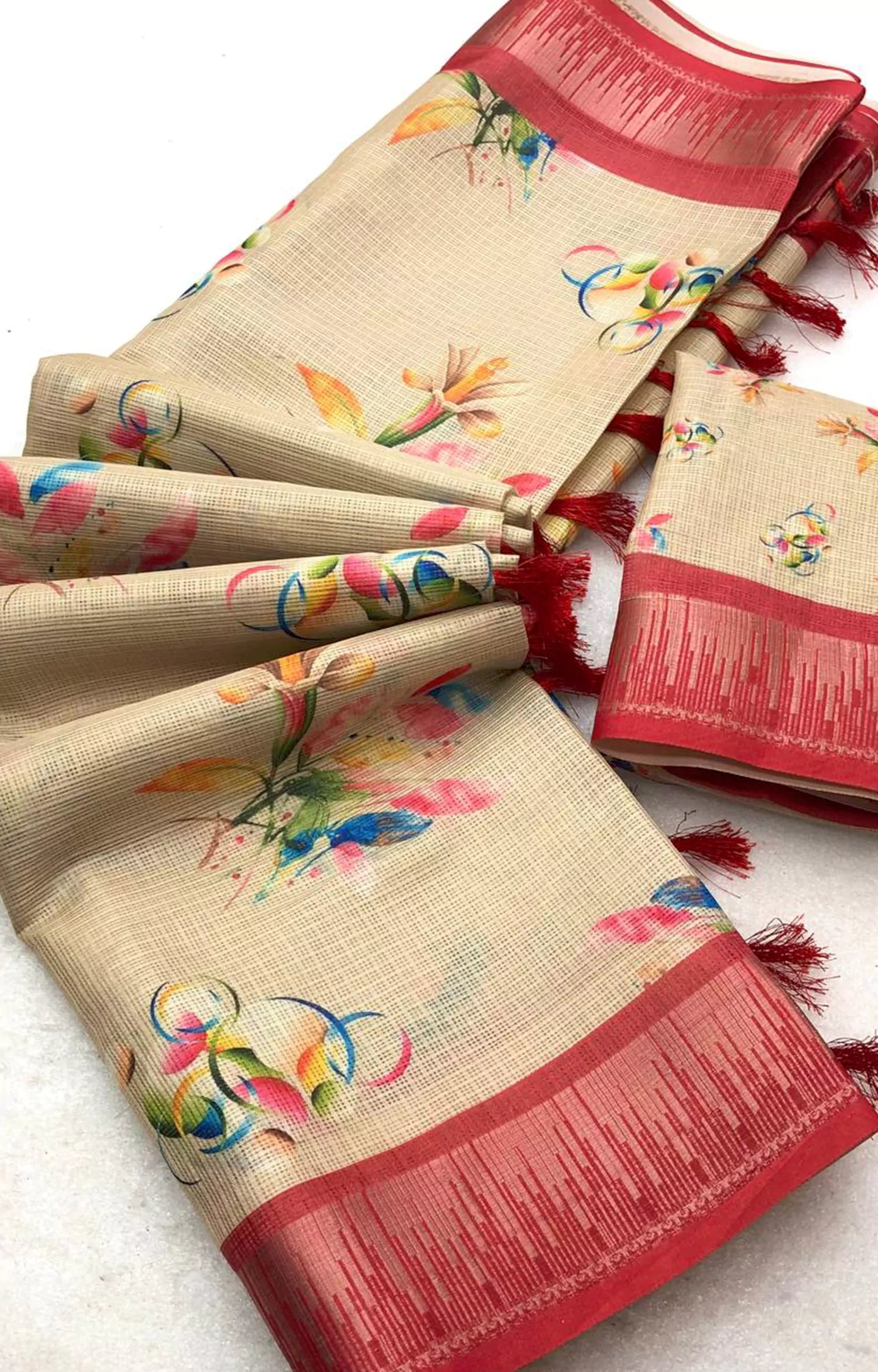 MOHSEENA SOFT KOYA CHEX WITH FLORAL PRINTED SAREE