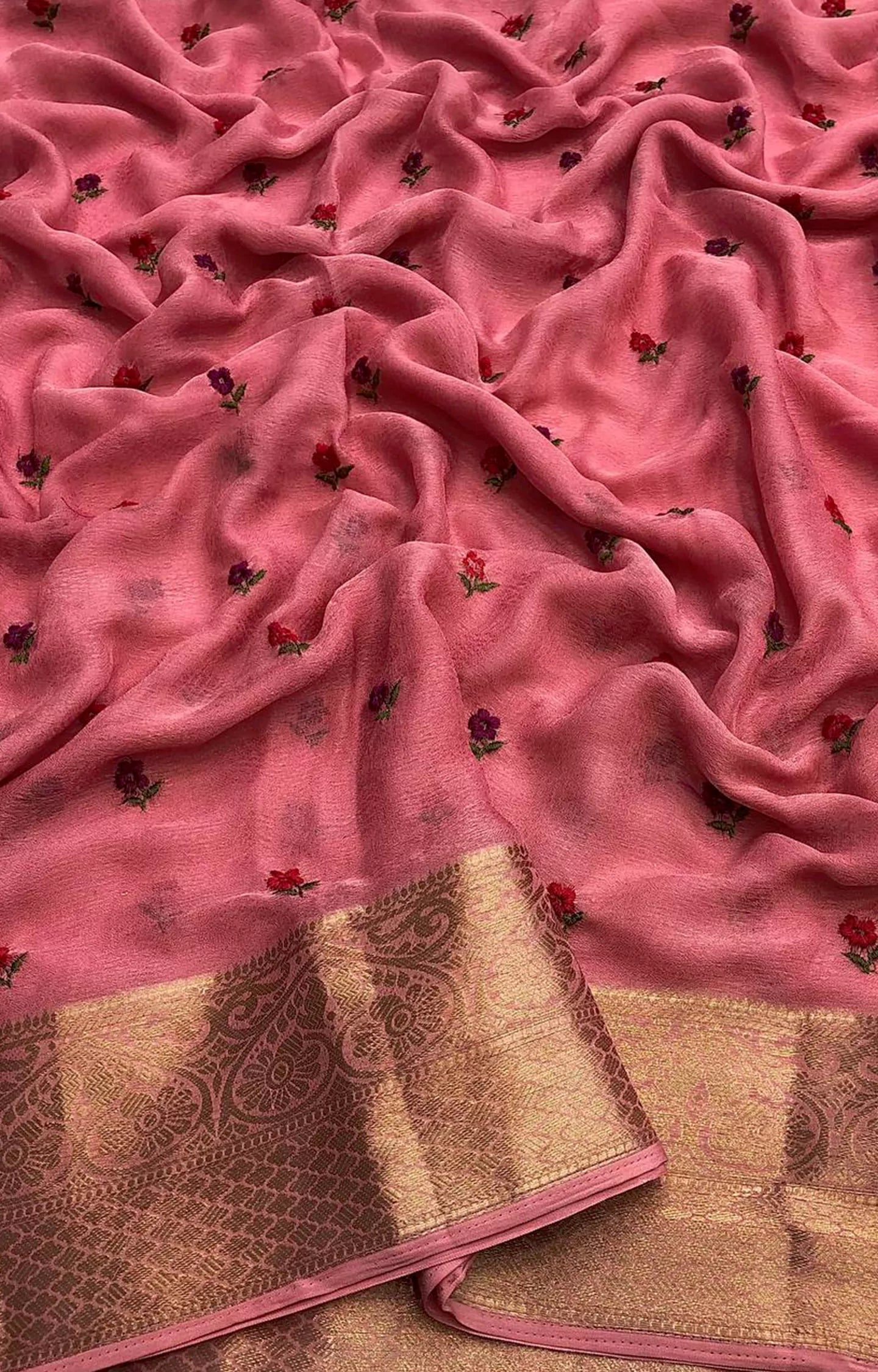 RELAH MOSS CHIFFON WITH FLORAL DESIGN SAREE.