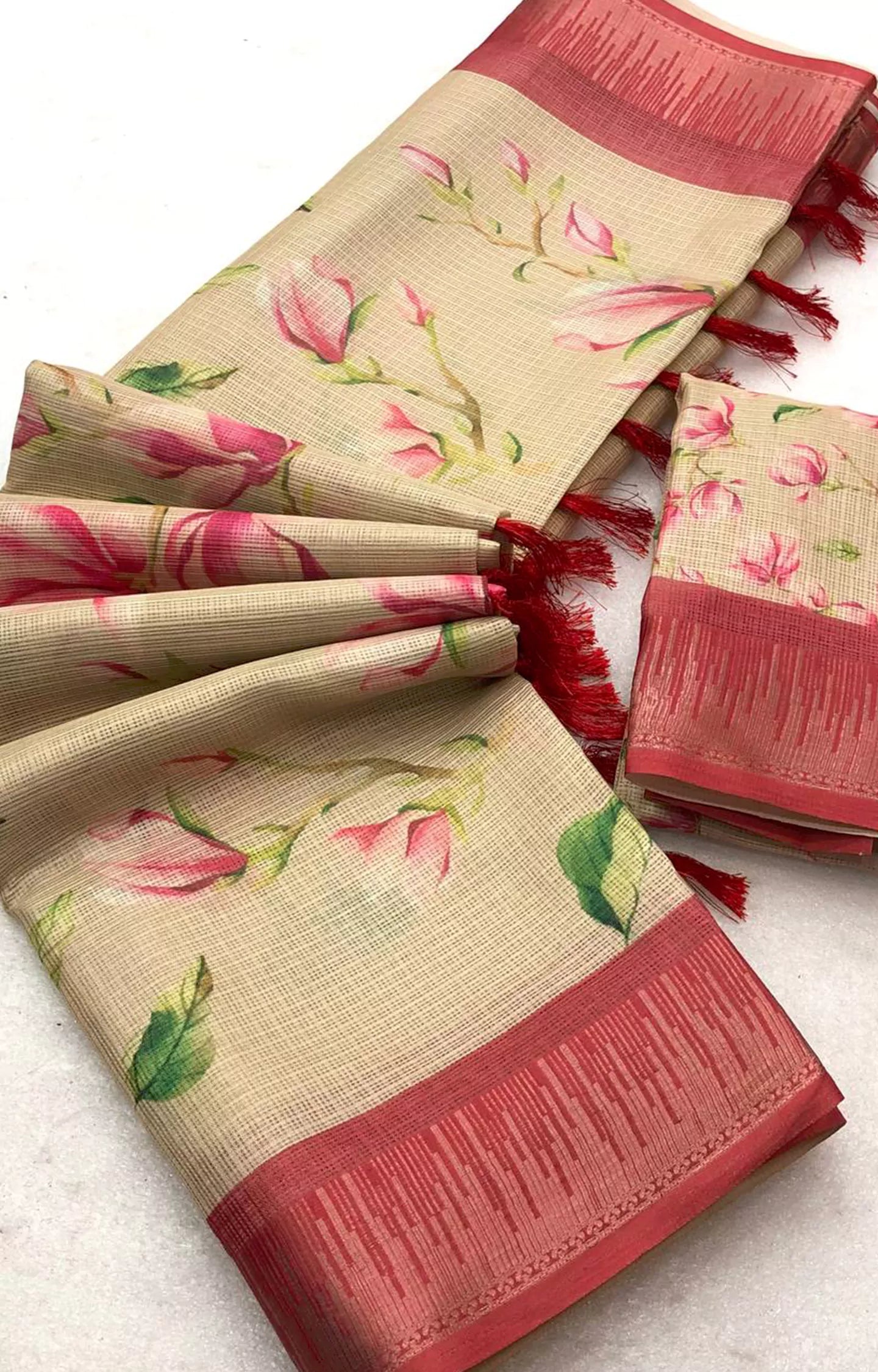 MOHSEENA SOFT KOYA CHEX WITH FLORAL PRINTED SAREE