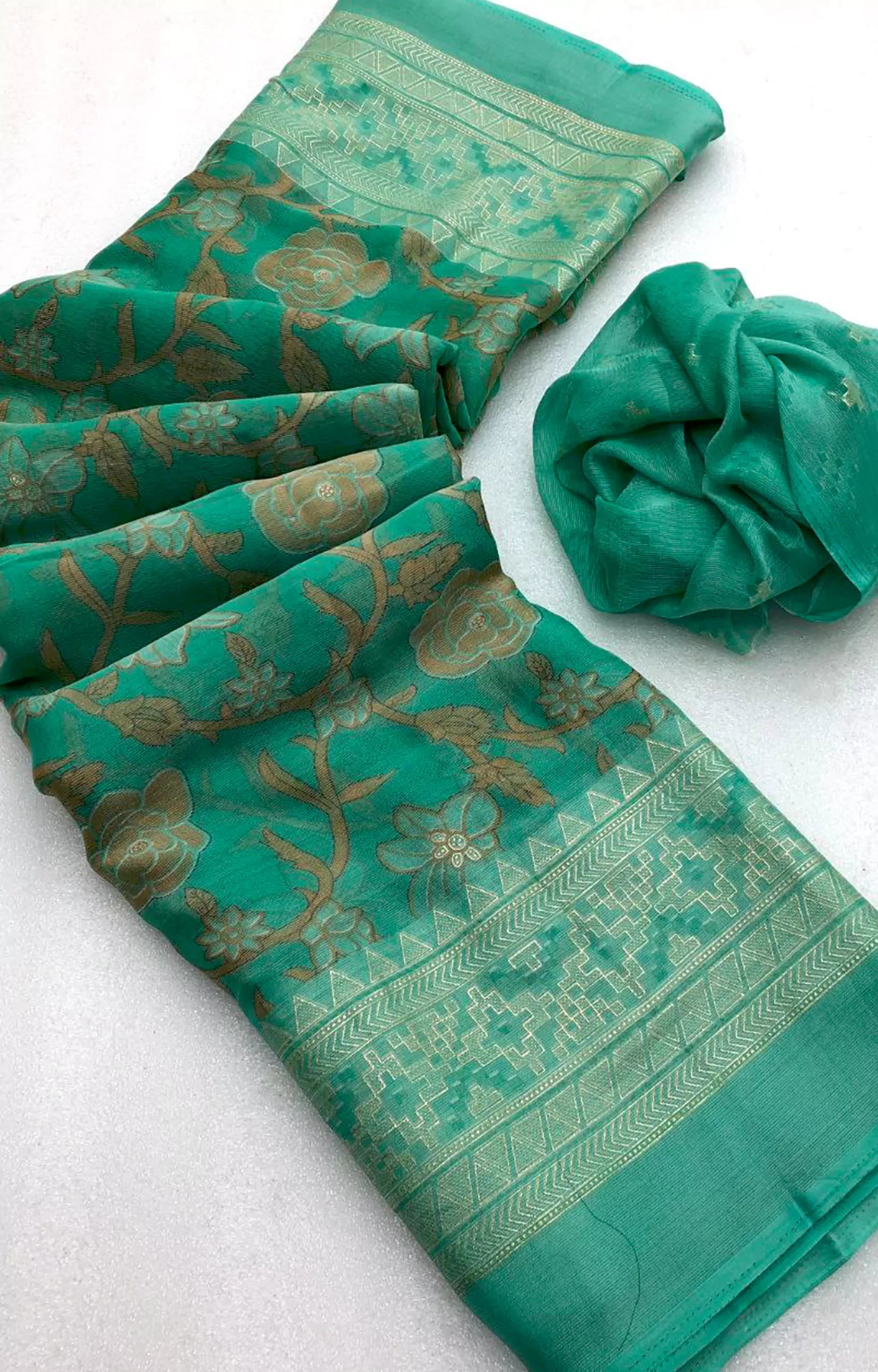 PUTLI CHIFFON SILVER FOIL BRASSO PRINTED SAREE.