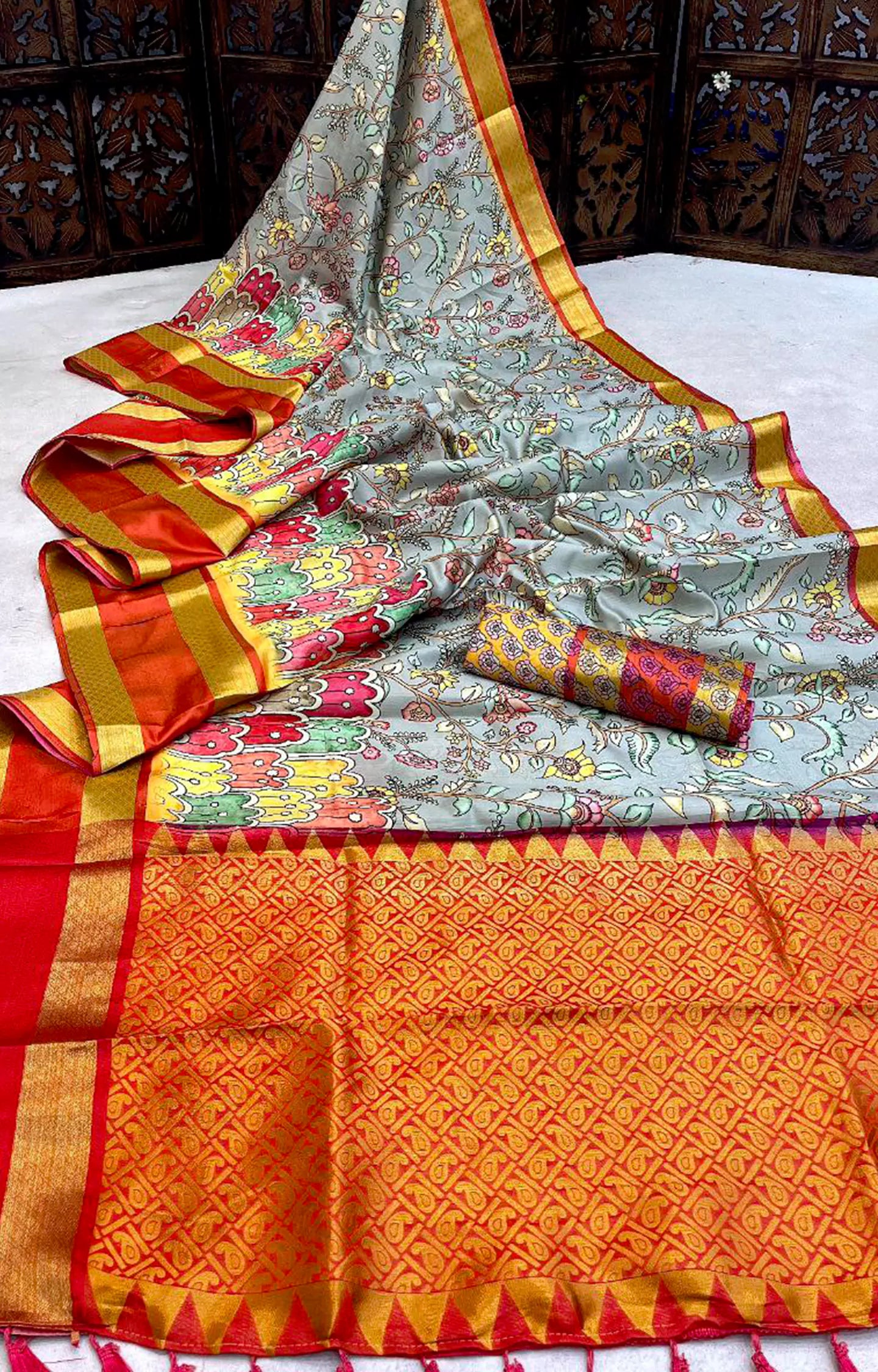 LAXMI SOFT SILK KALAMKARI DIGITAL PRINT SAREE.