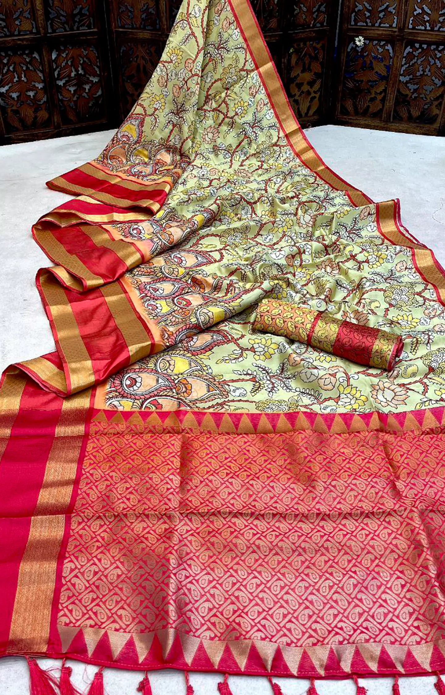LAXMI SOFT SILK KALAMKARI DIGITAL PRINT SAREE.
