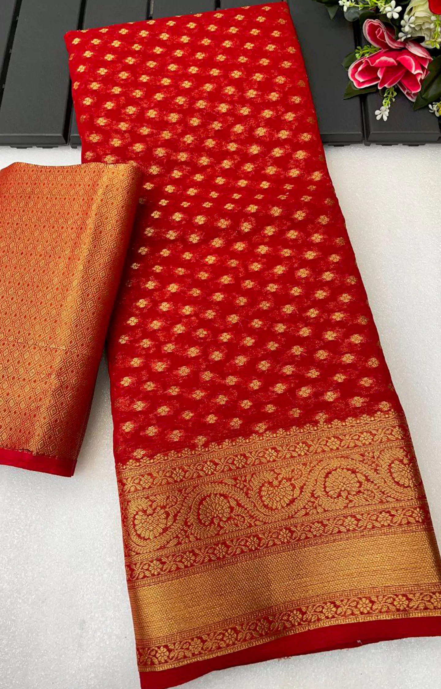 ATLIA 3 KHADI GEORGETTE WITH GOLD ZARI SAREE