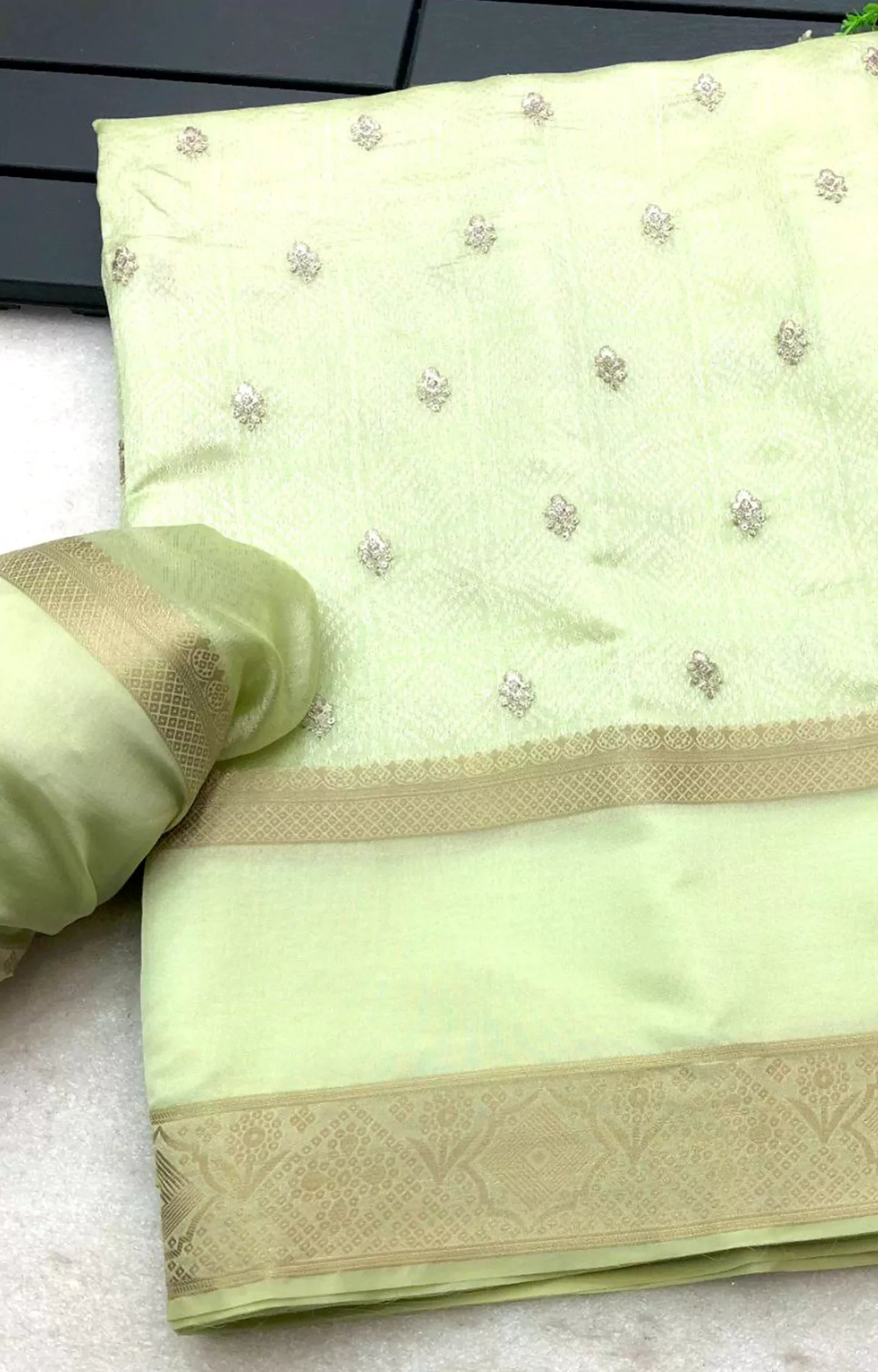 SWILLA SOFT CHANDERI SILK SELF WEAVING SAREE.