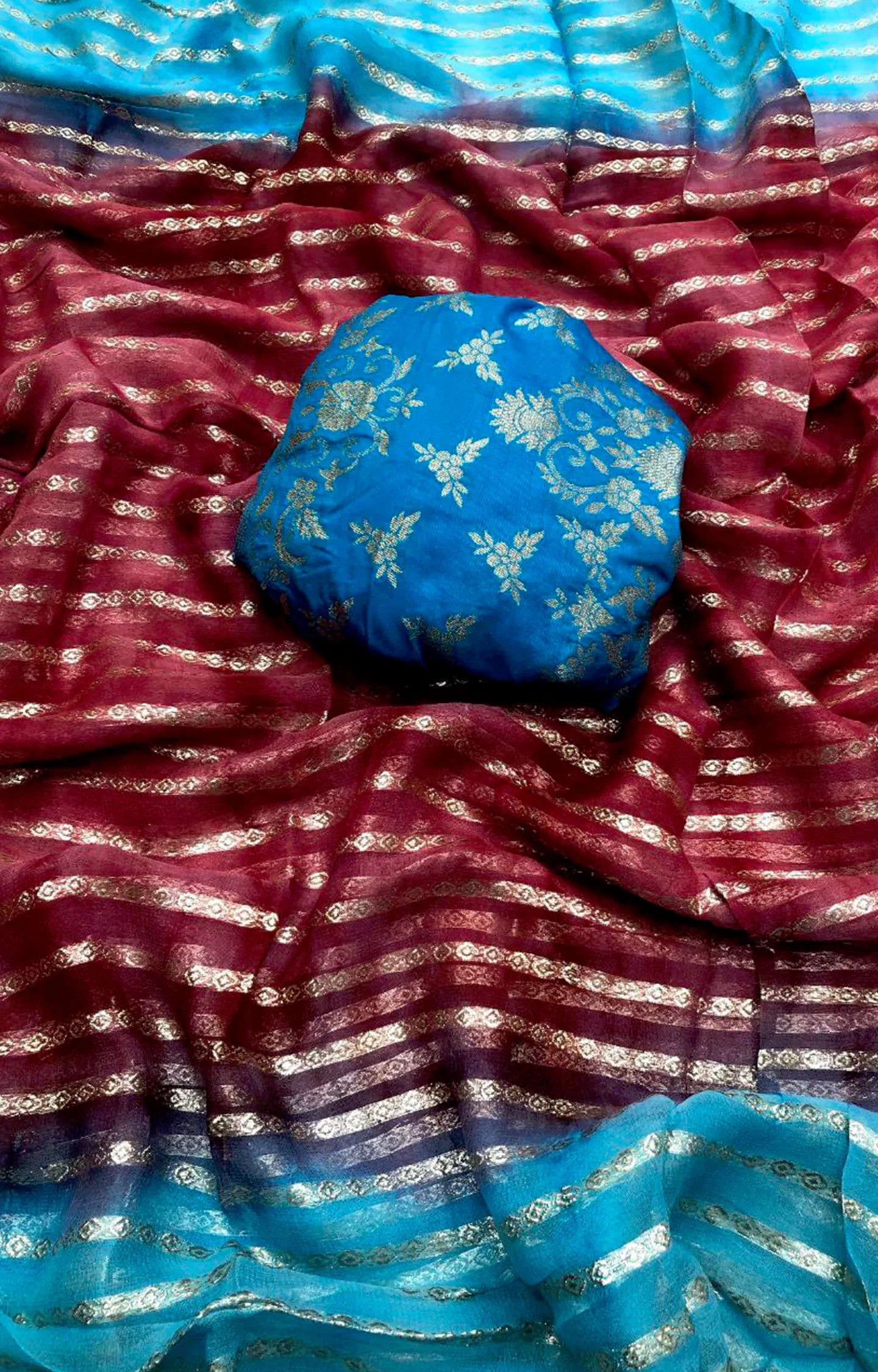 HUNGAMA CHIFFON SHADED WITH GOLD ZARI SAREE.