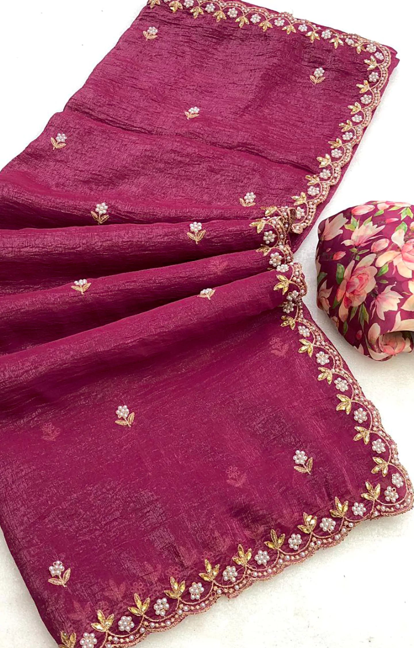 TRYPOD CRUNCHY CHIFFON CRUSH SILK SAREE