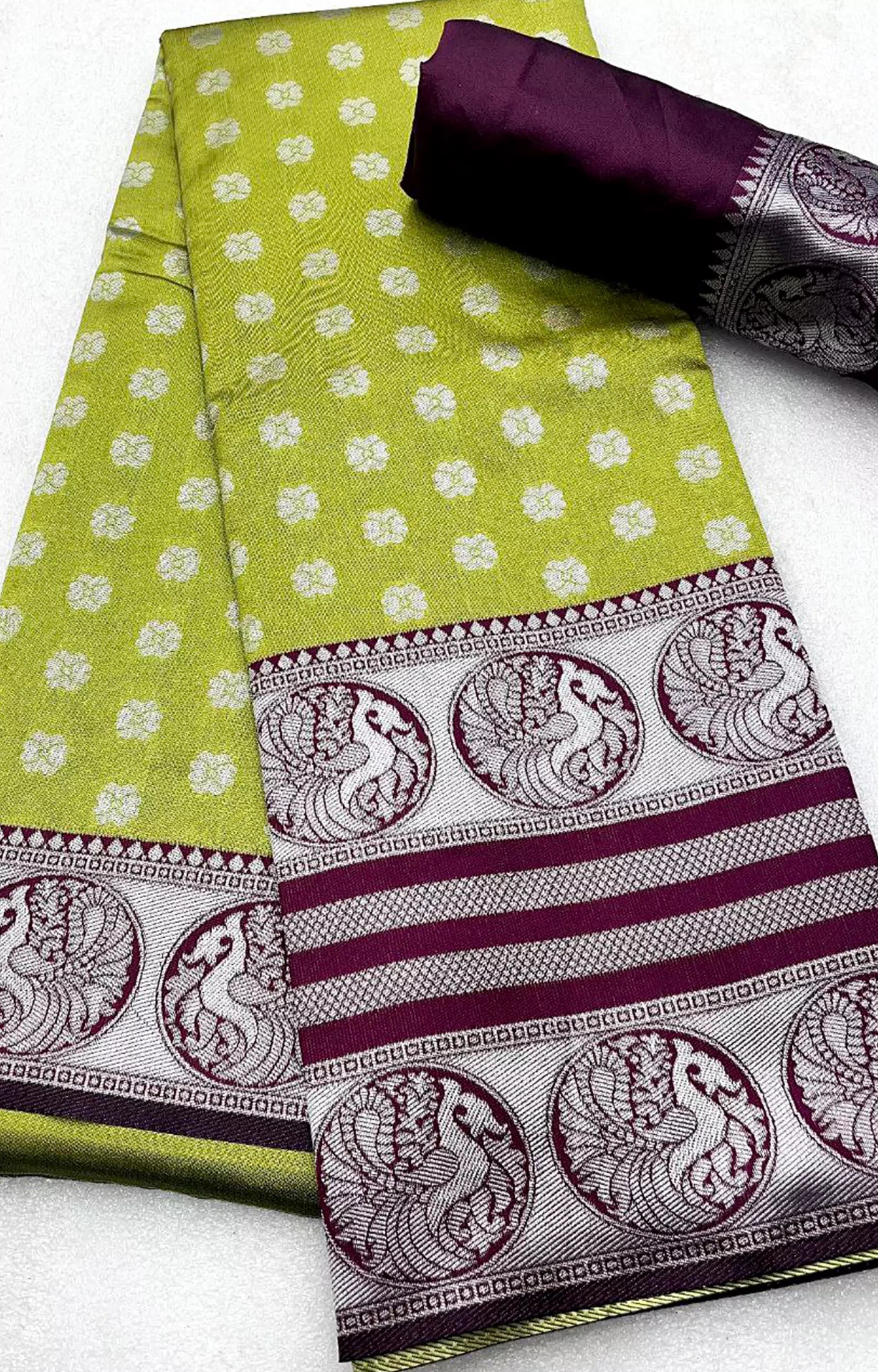 CAMEL SOFT SILK SILVER THREAD WEAVING SAREE.